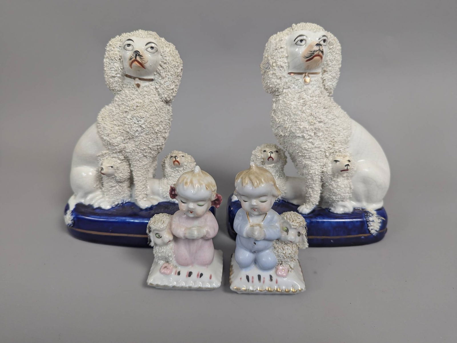 Staffordshire Poodle Figurines and Porcelain Children with Lambs (1 of 9)