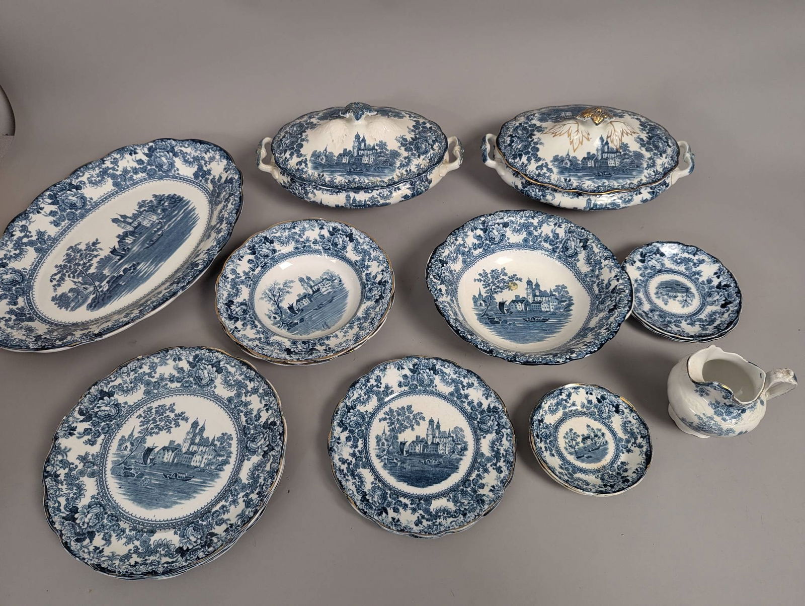 Antique Victorian Colonial Pottery Togo Flow Blue Dish Set (1 of 14)
