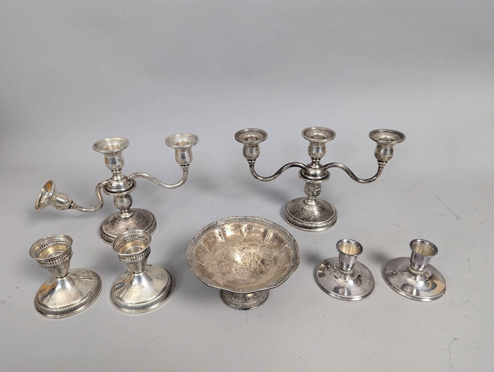 Sterling Silver Candleholders and Footed Dish Set (1 of 9)