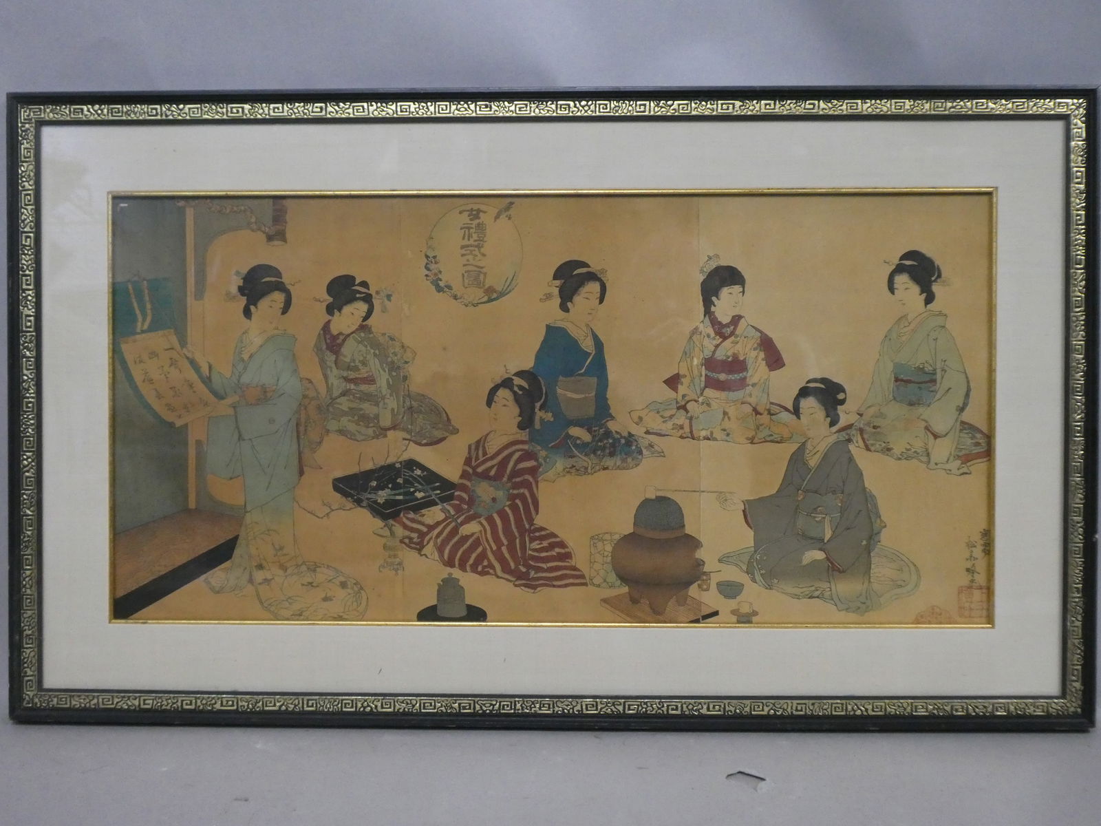 Original 19th Century Adachi Ginko Japanese Woodblock Print Triptych (1 of 13)