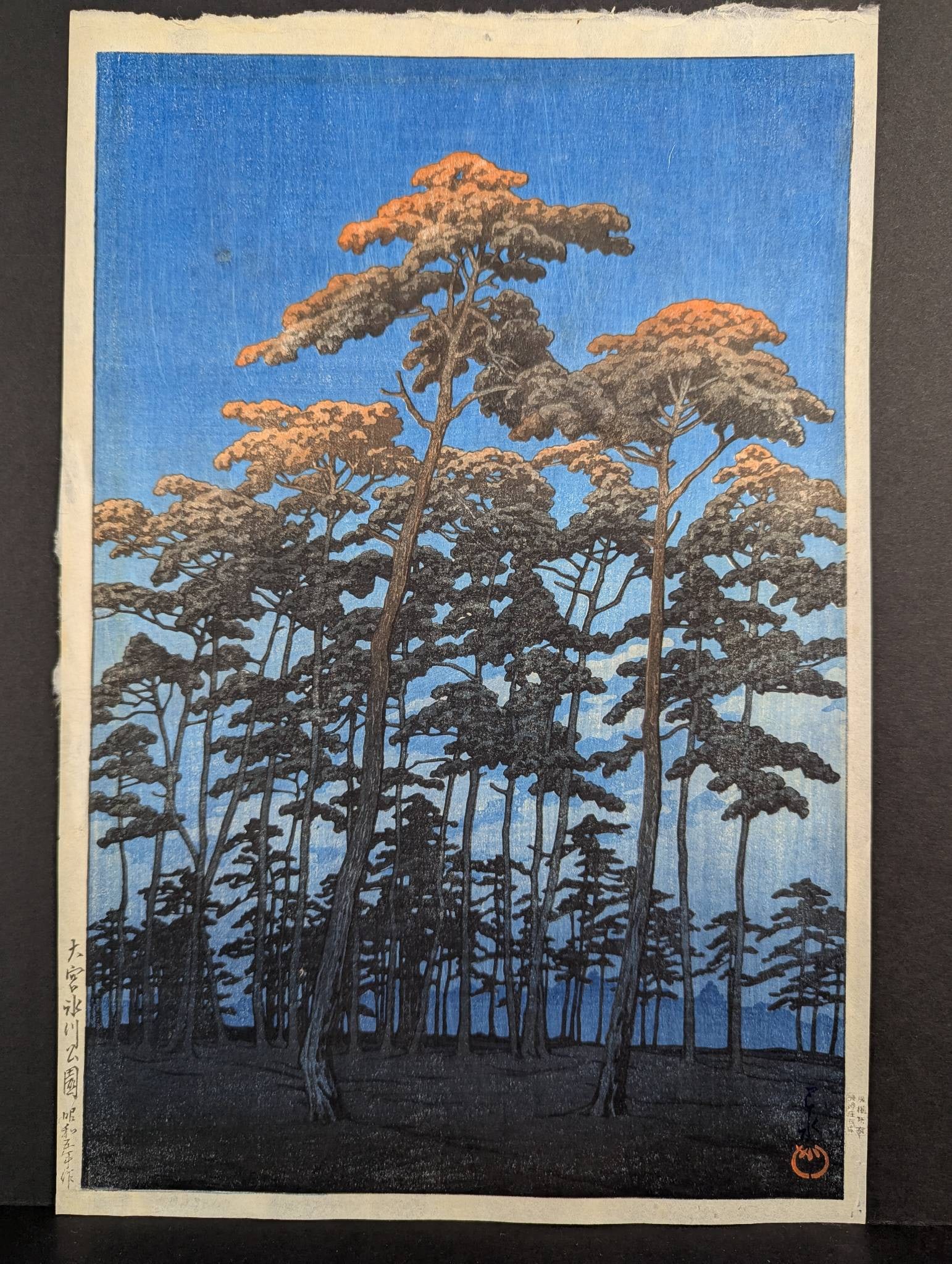Japanese Woodblock Print by Kawase Hasui Depicting Hikawa Park (1 of 8)
