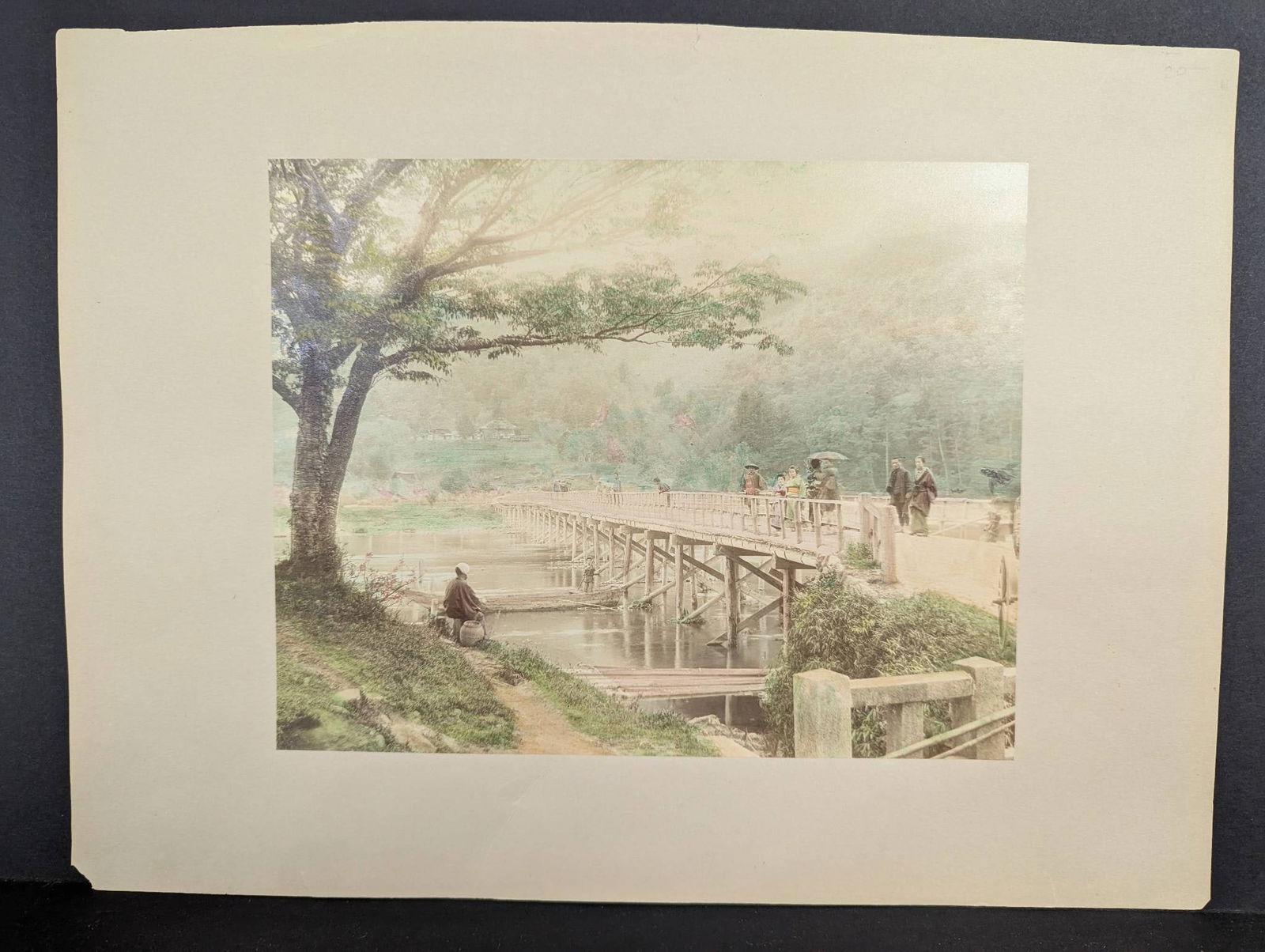 19th Century Hand-Colored Japanese Photograph Depicting a Scenic Bridge (1 of 9)