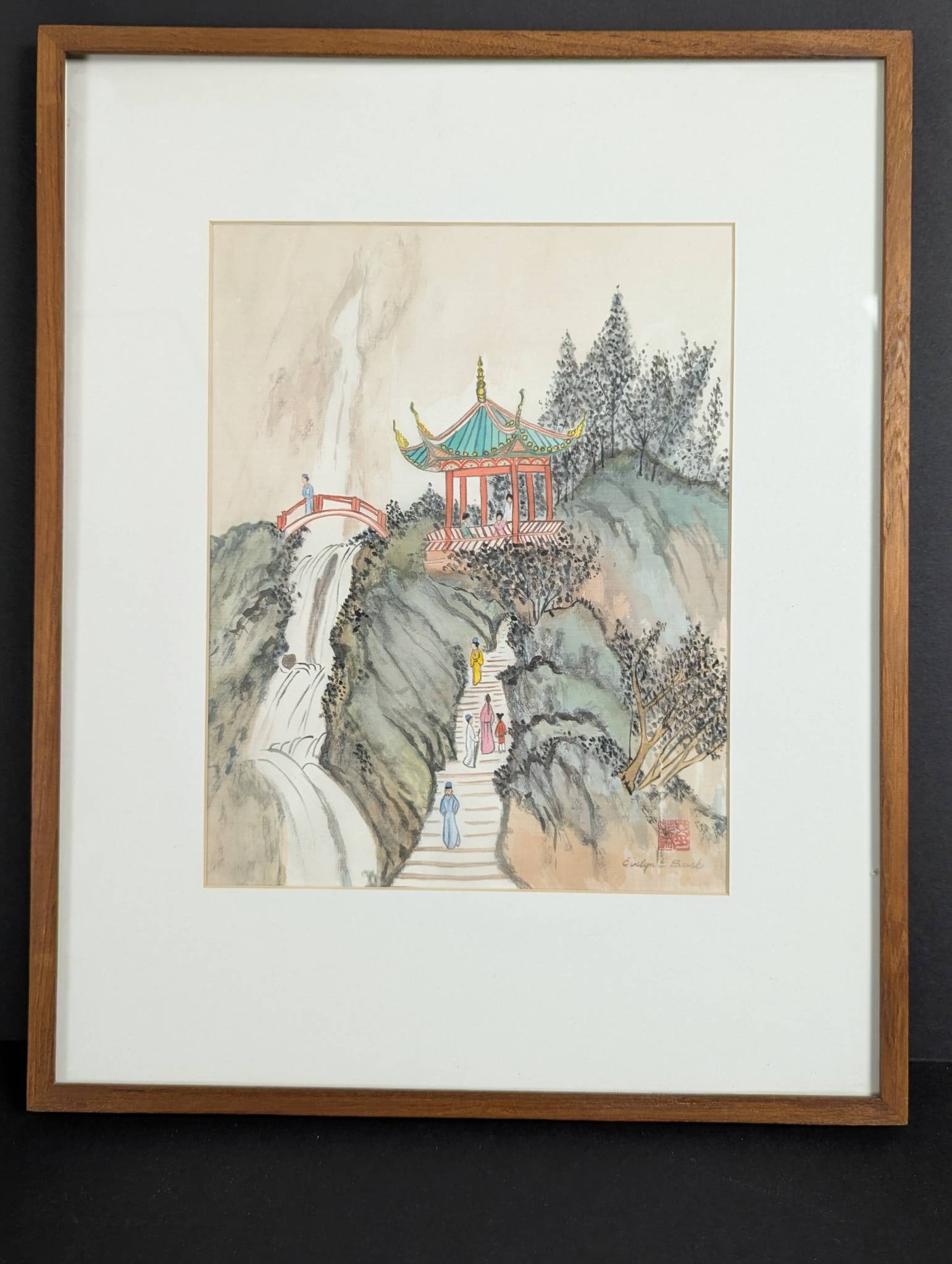 Chinese Watercolor Landscape Signed Evelyn E Burk (1 of 14)
