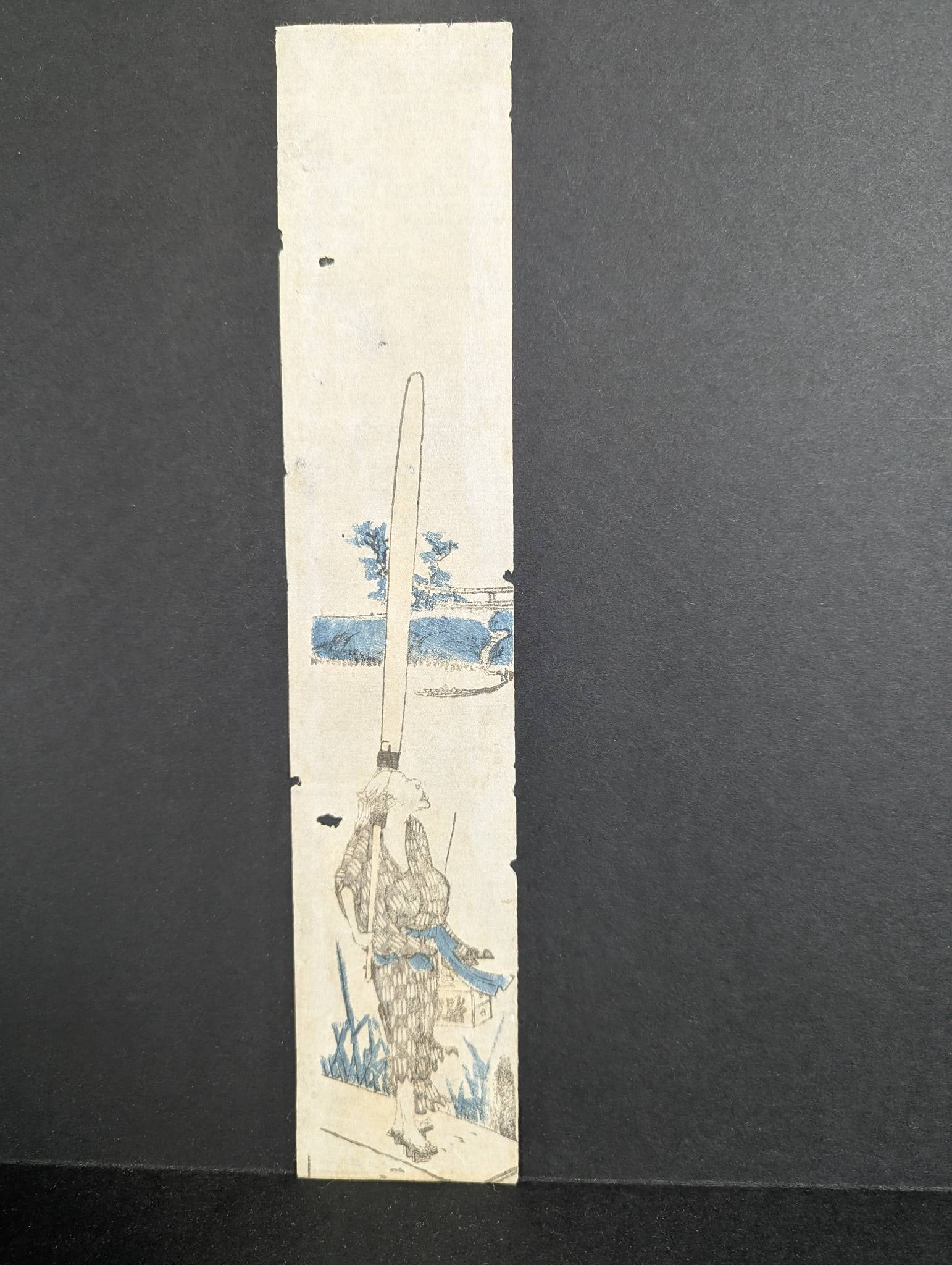 Japanese Woodblock Print by Katsushika Hokusai Depicting Man with Large Paddle Original 19th Centur (1 of 6)