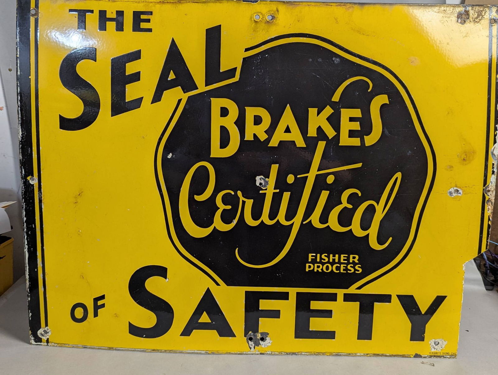 Antique Porcelain Sign Advertising Fisher Process Certified Brakes (1 of 9)