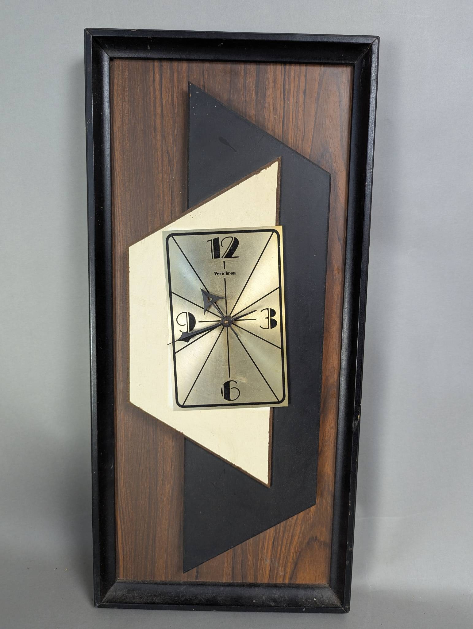 Mid Century Wall Clock with Geometric Design and Wood Accents (1 of 6)