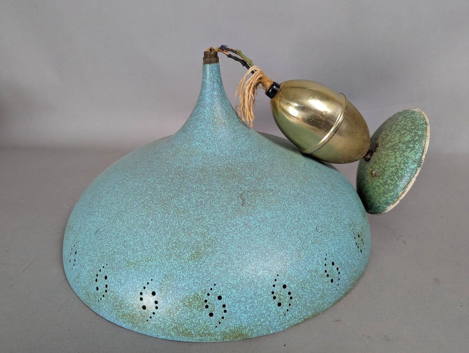 Mid-Century Pendant Light with Aqua and Brass Accents (1 of 5)