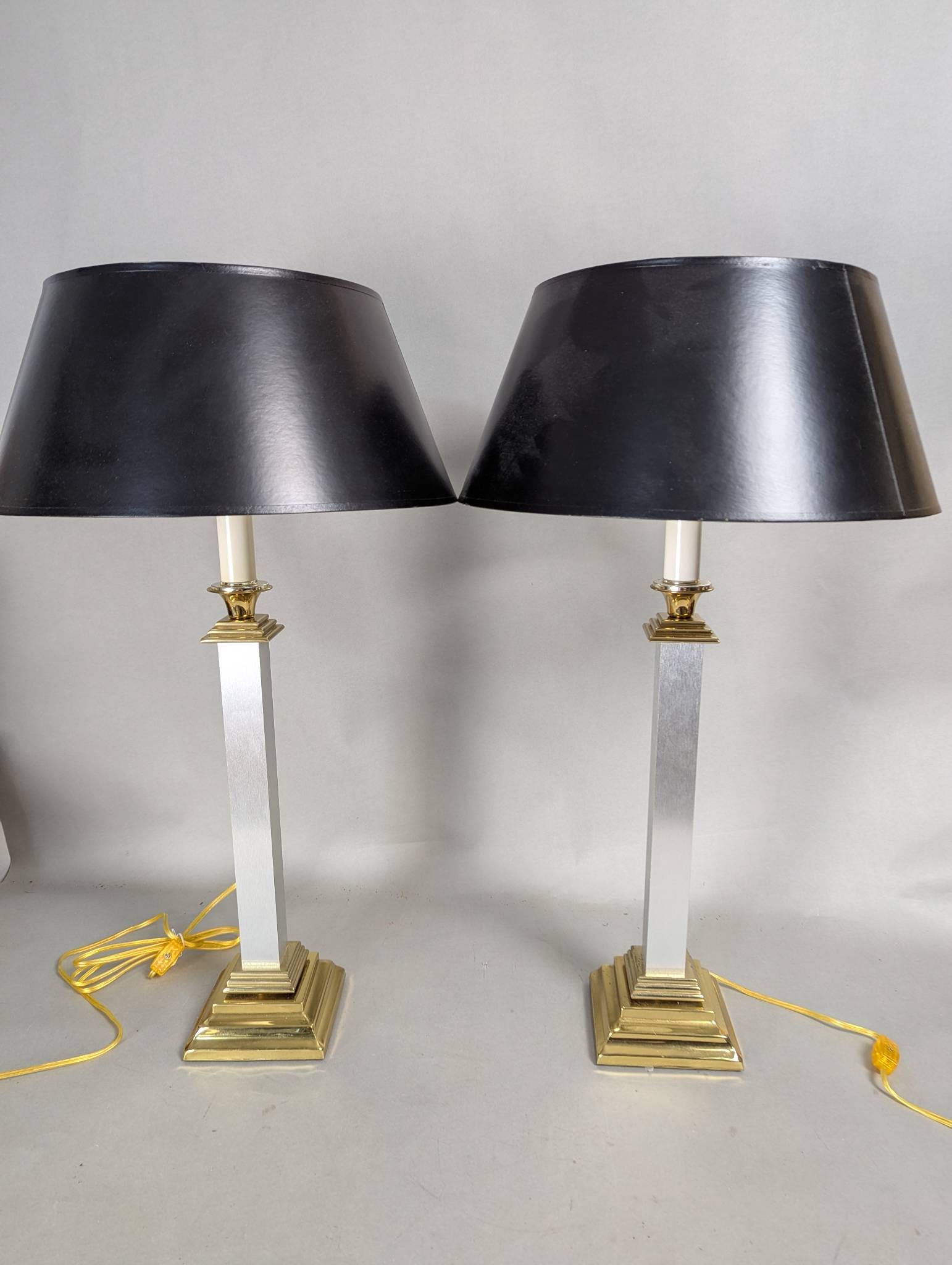 C1980â€™s Brass Candlestick Table Lamps by Chapman Lamp Co w/ Shades (1 of 8)