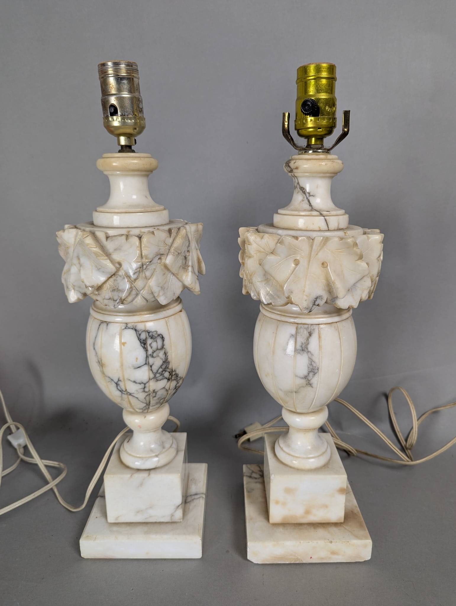 Pair Antique Natural Alabaster Table Lamps (1 of 6)
