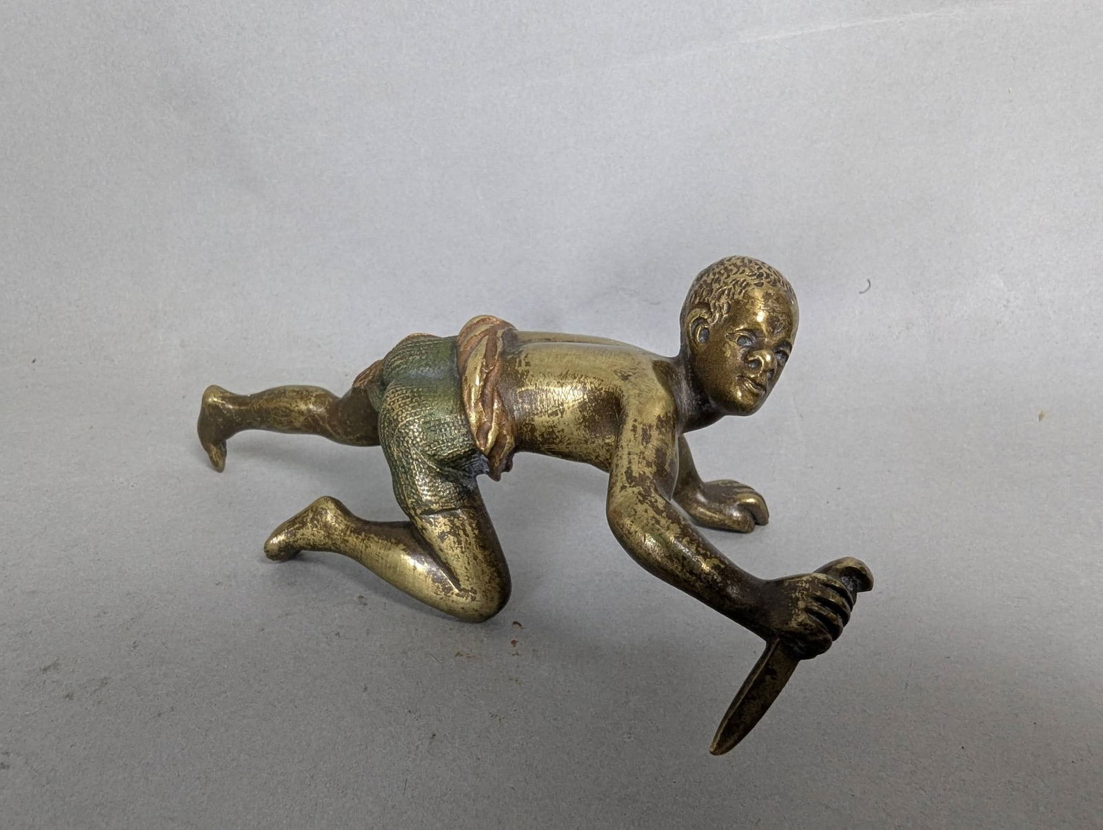 Cold-Painted Bronze Sculpture by Franz Bergman Depicting Crawling Figure (1 of 6)