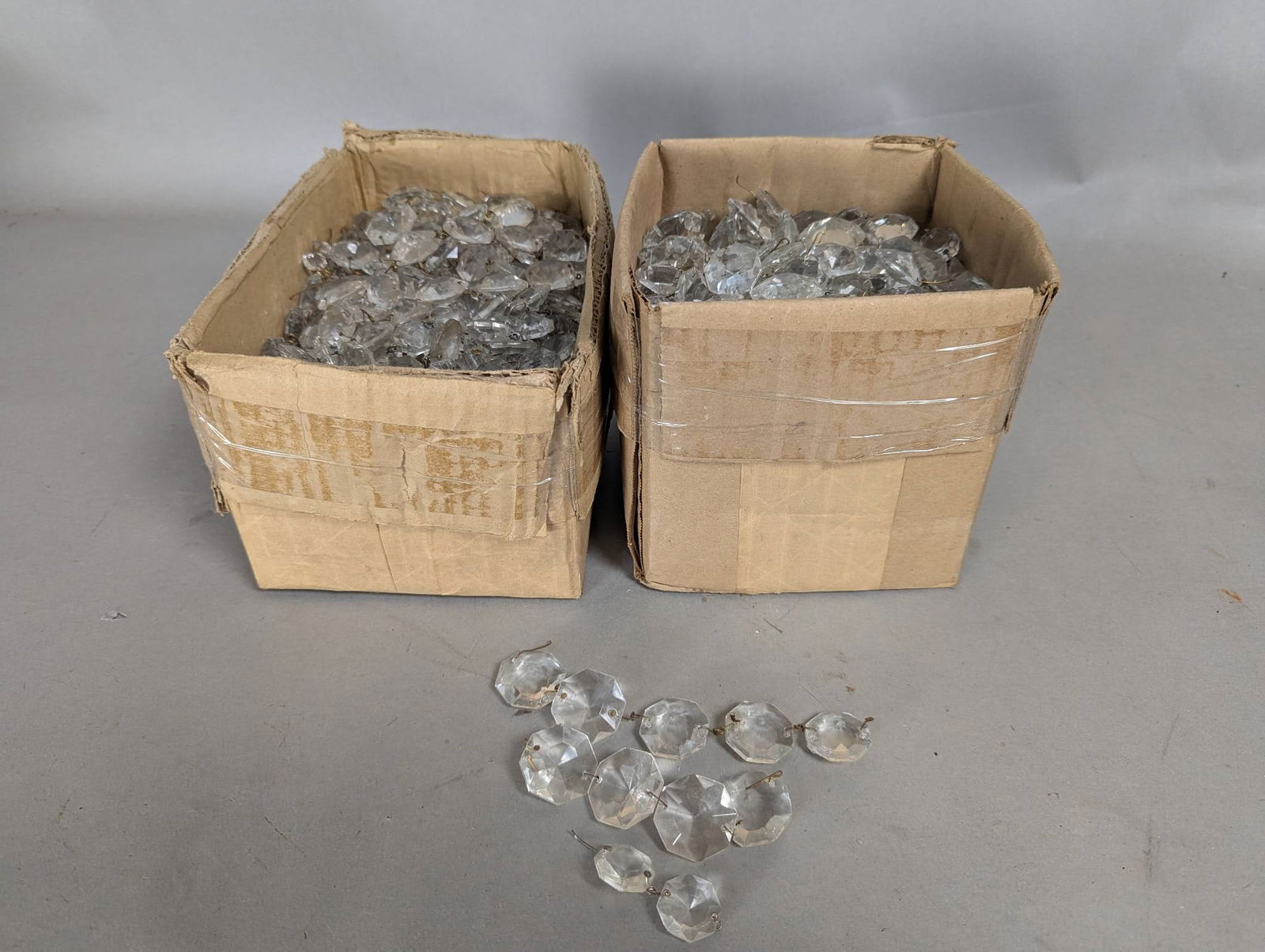 Vintage 70s Chandelier Lamp Glass Crystal Prisms Octagon Design HUGE Lot (1 of 4)