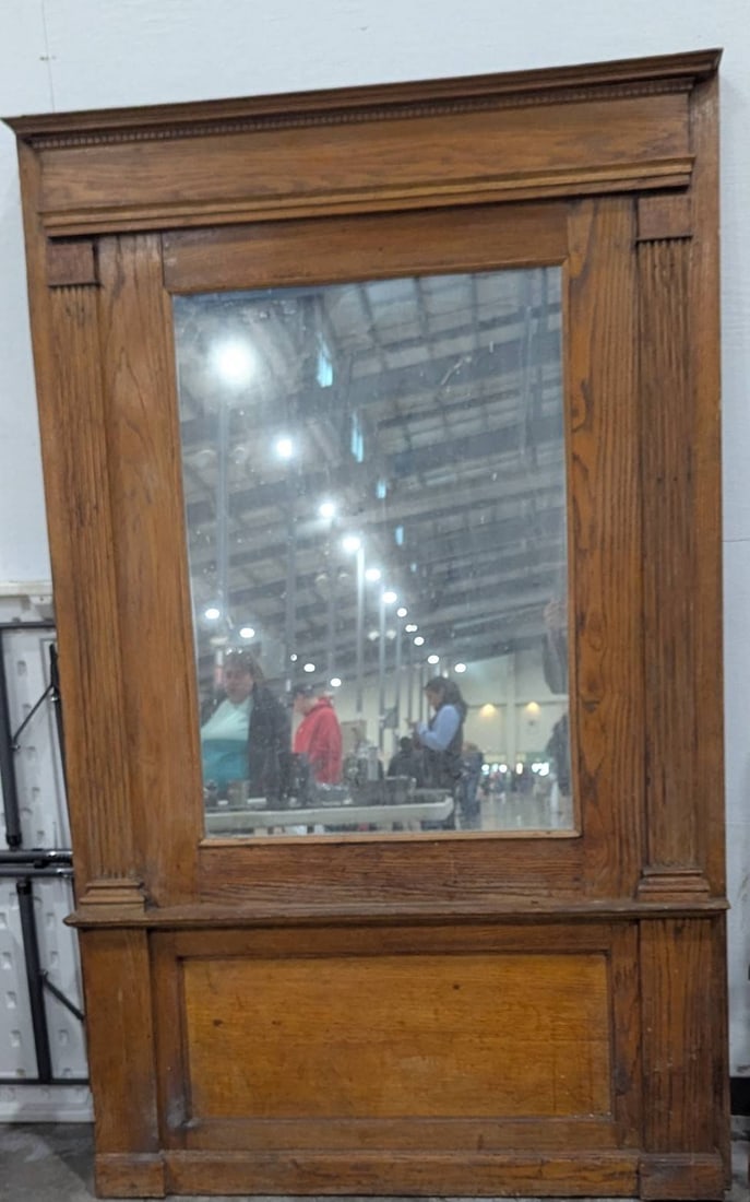 Large Oak Wall Mirror with Panel Detailing and Ornate Trim (1 of 6)
