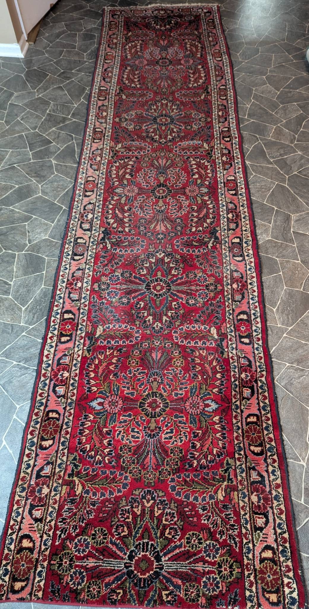 Red Persian Runner Rug with Floral Pattern Hamadan (1 of 10)