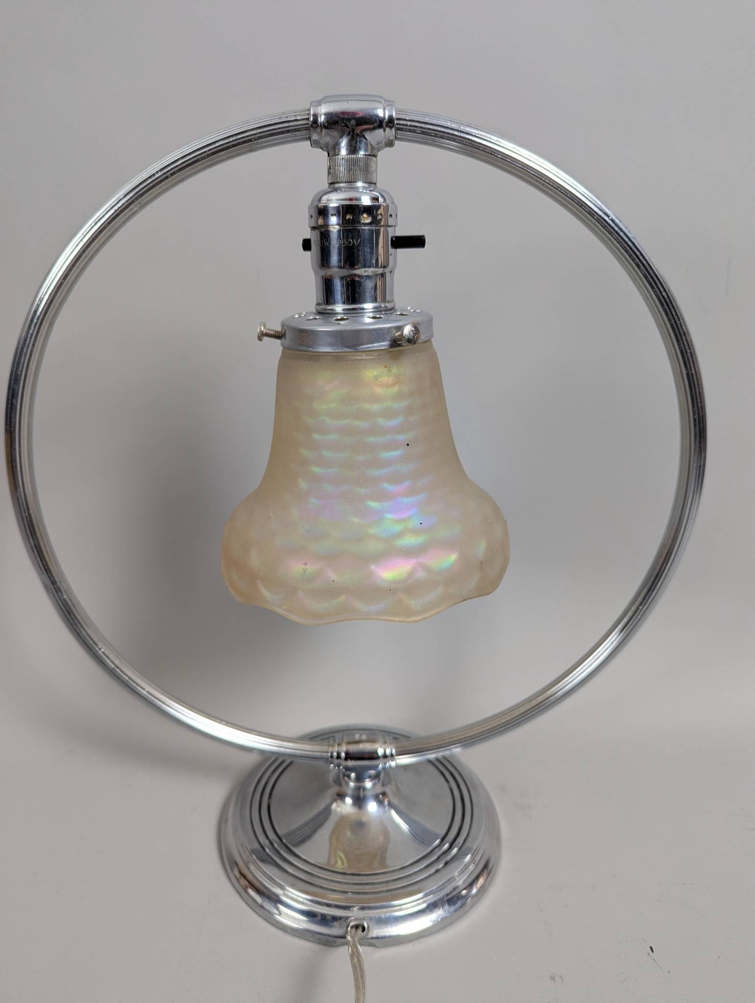 Art Deco Machine Age Chrome Desk Lamp with Frosted Glass Shade (1 of 7)