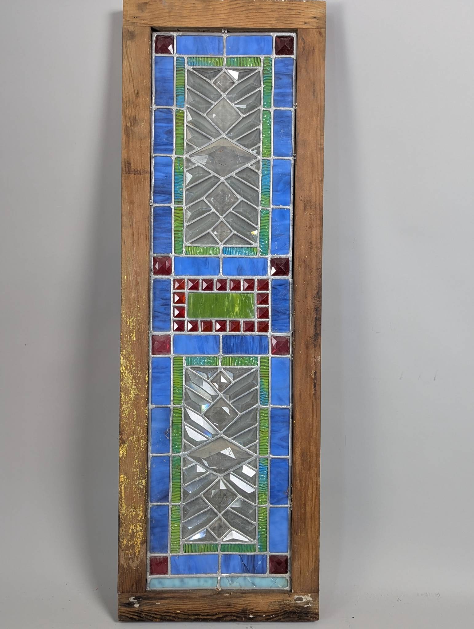 Victorian Stained Glass Panel in Wooden Frame Featuring Tree of Life Pattern (1 of 8)