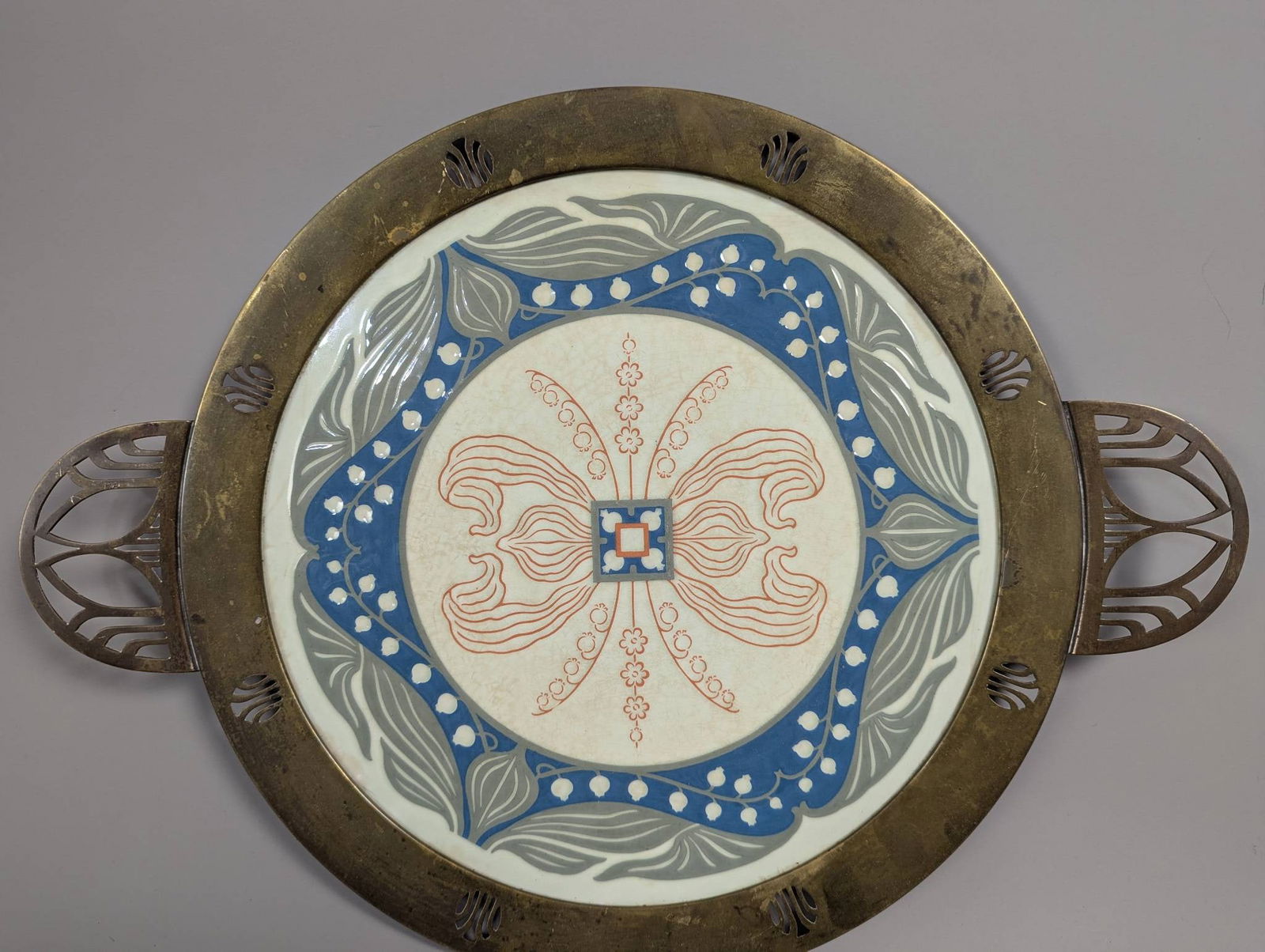 Villeroy and Boch Ceramic Tray with Metal Handles in Art Nouveau Style (1 of 5)