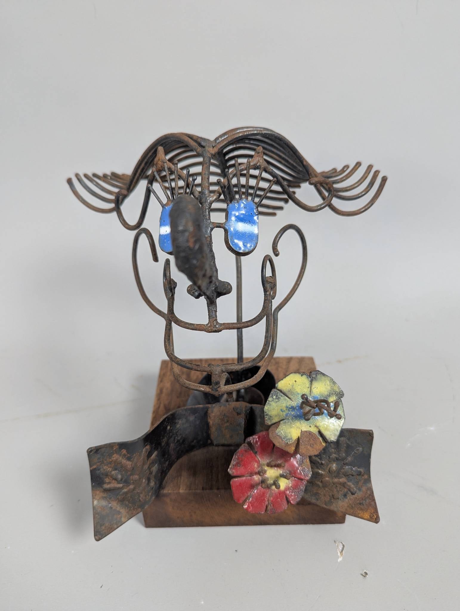 Joseph Burlini 1971 Clown Sculpture in Metal and Wood (1 of 7)
