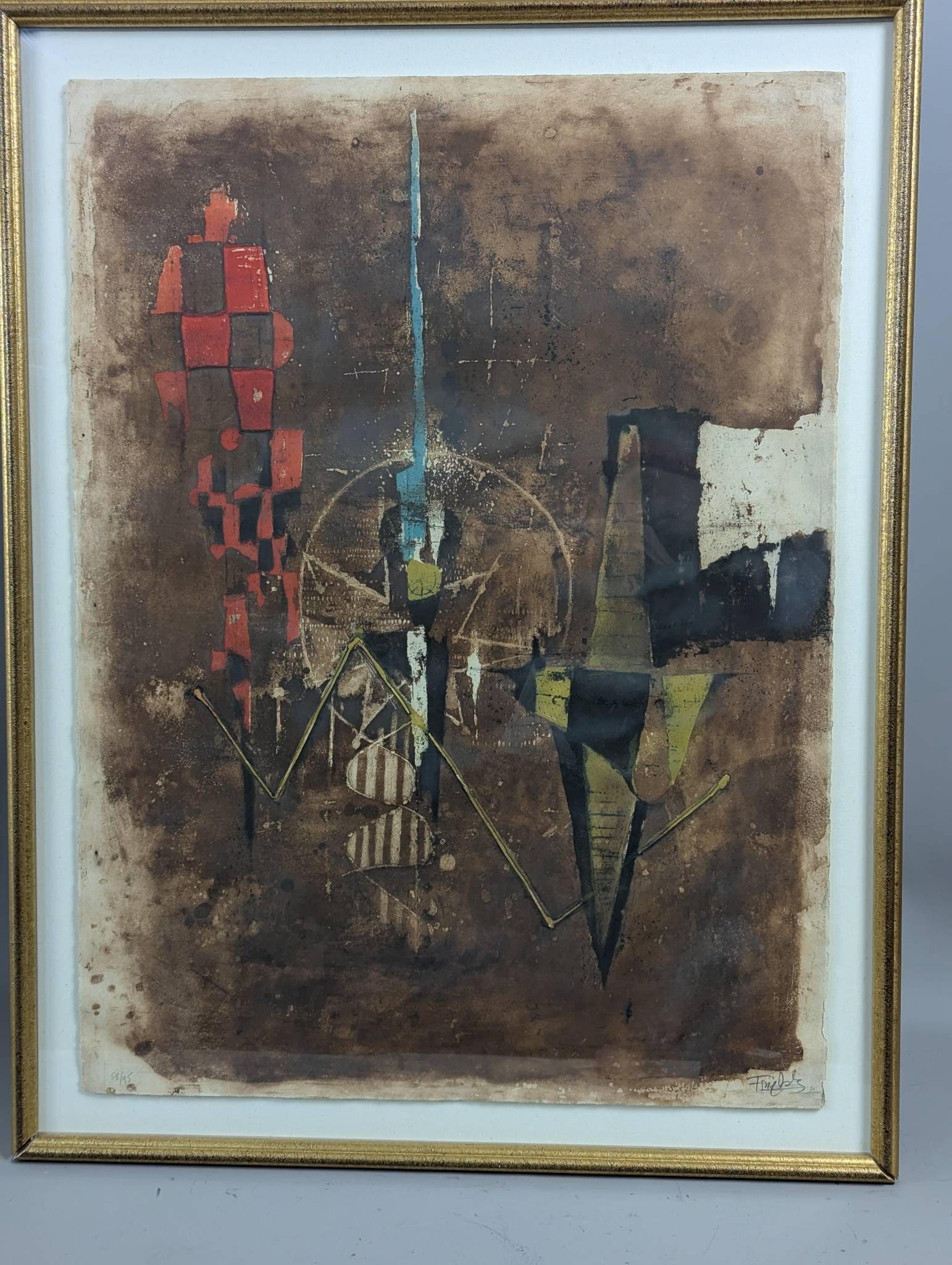 Abstract Aquatint Etching by Johnny Friedlaender, Signed and Numbered: Abstract aquatint etching by German-French artist Johnny Friedlaender (1912-1992), a prominent 20th-century artist renowned for his innovative use of aquatint etching. The work features an abstract co