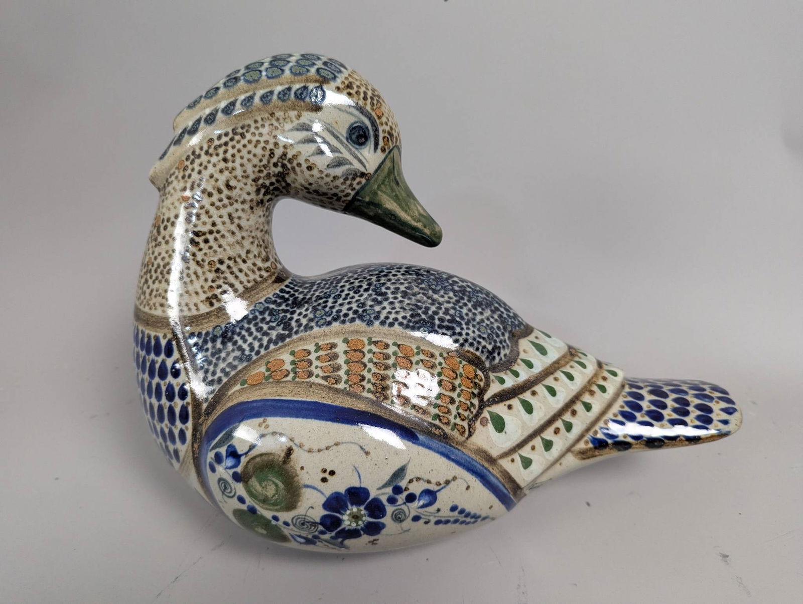 Hand-Painted Tonala Mexican Folk Art Pottery Duck Figurine (1 of 6)