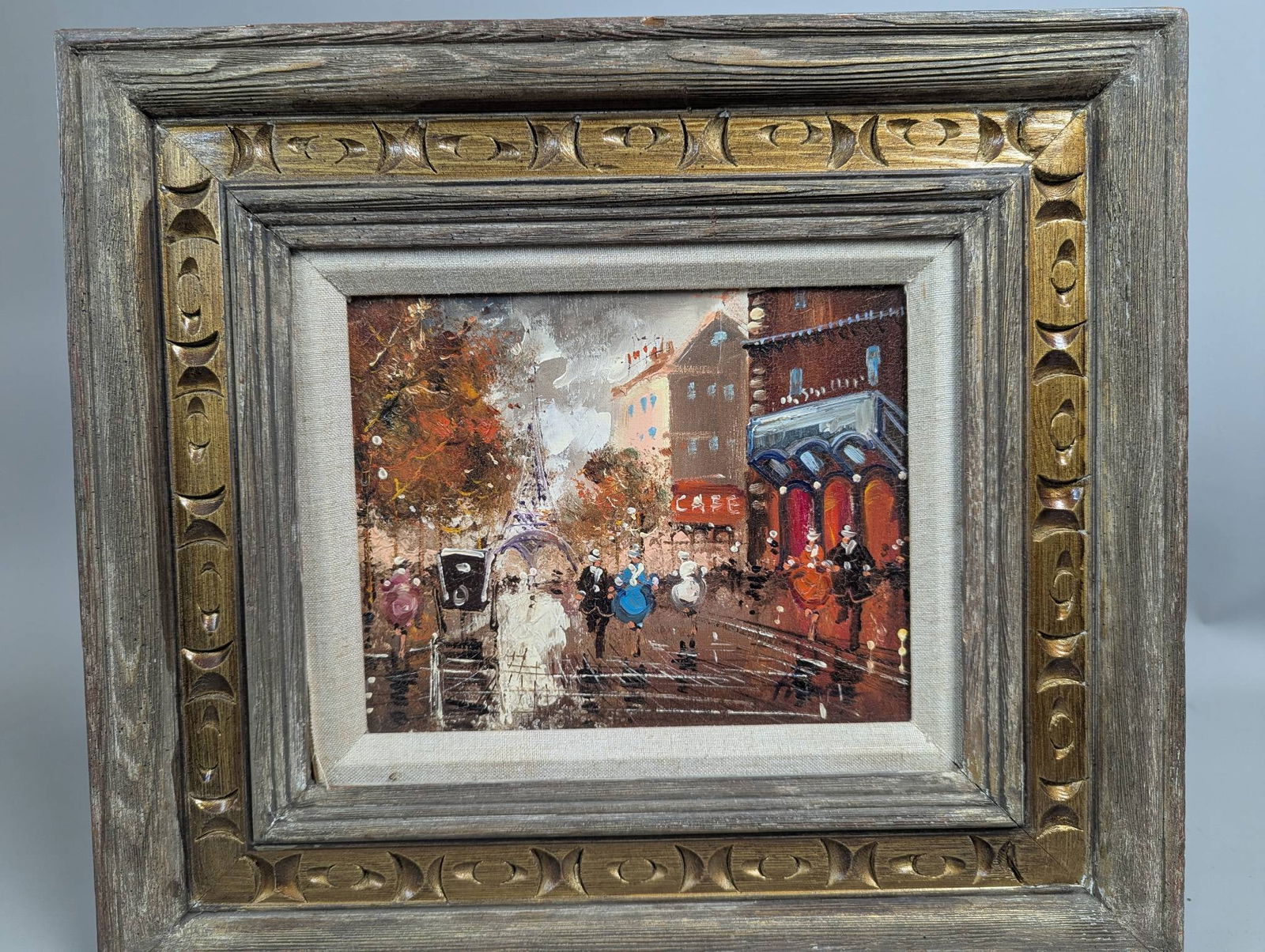 Framed Painting of a Parisian Street Scene with Figures and Cafe (1 of 9)