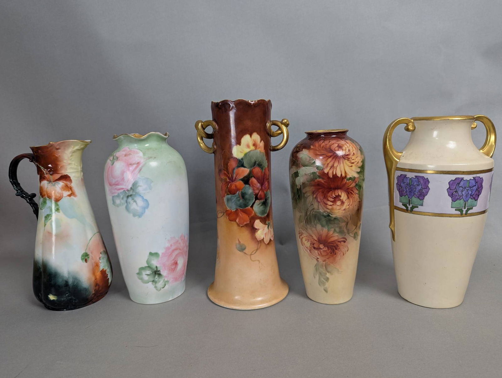 Lot of 5 Vintage Hand Painted Pottery Vases Including French and Austrian Pieces (1 of 9)