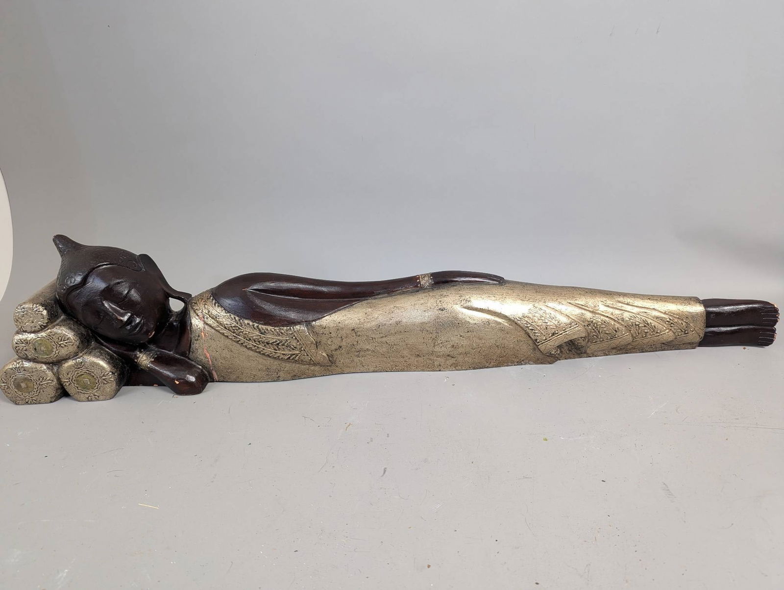 Antique Asian Carved Wood Quanyin Reclining Buddha Figure (1 of 8)