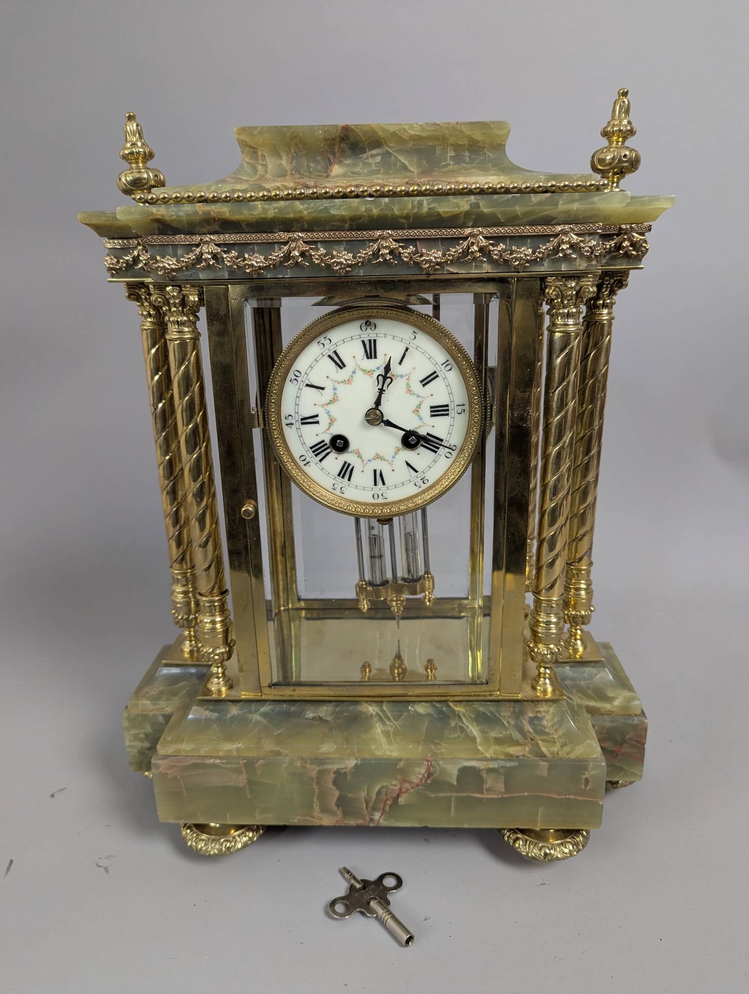 Antique French Onyx and Ormolu Crystal Regulator Mantel Clock by Charles Hour (1 of 10)