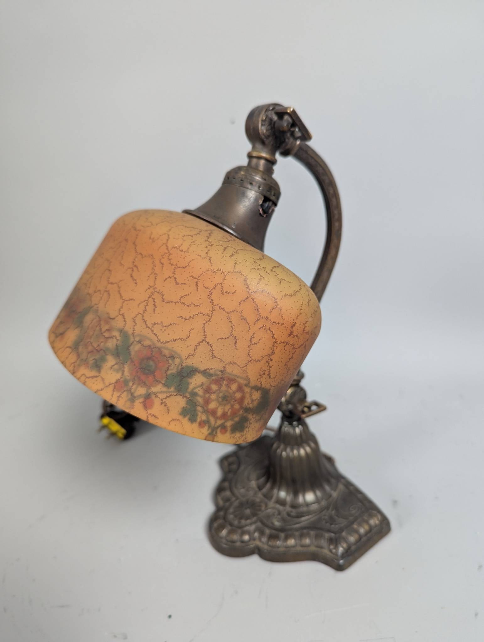 Art Nouveau Reverse-Painted Glass Desk Lamp with Bronzed Metal Base (1 of 8)