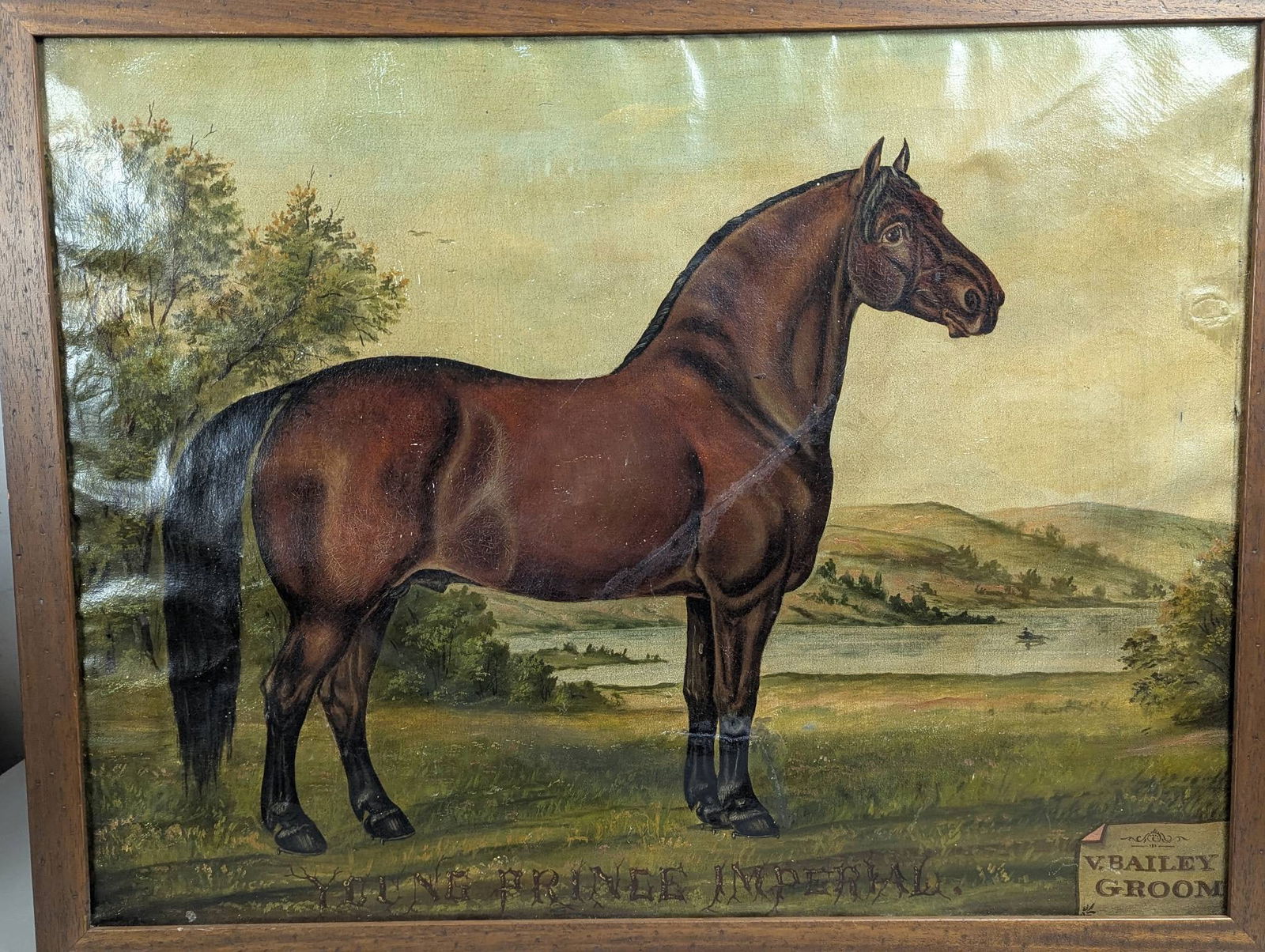 Antique Young Prince Imperial Horse Oil Painting by V Bailey Groom (1 of 15)