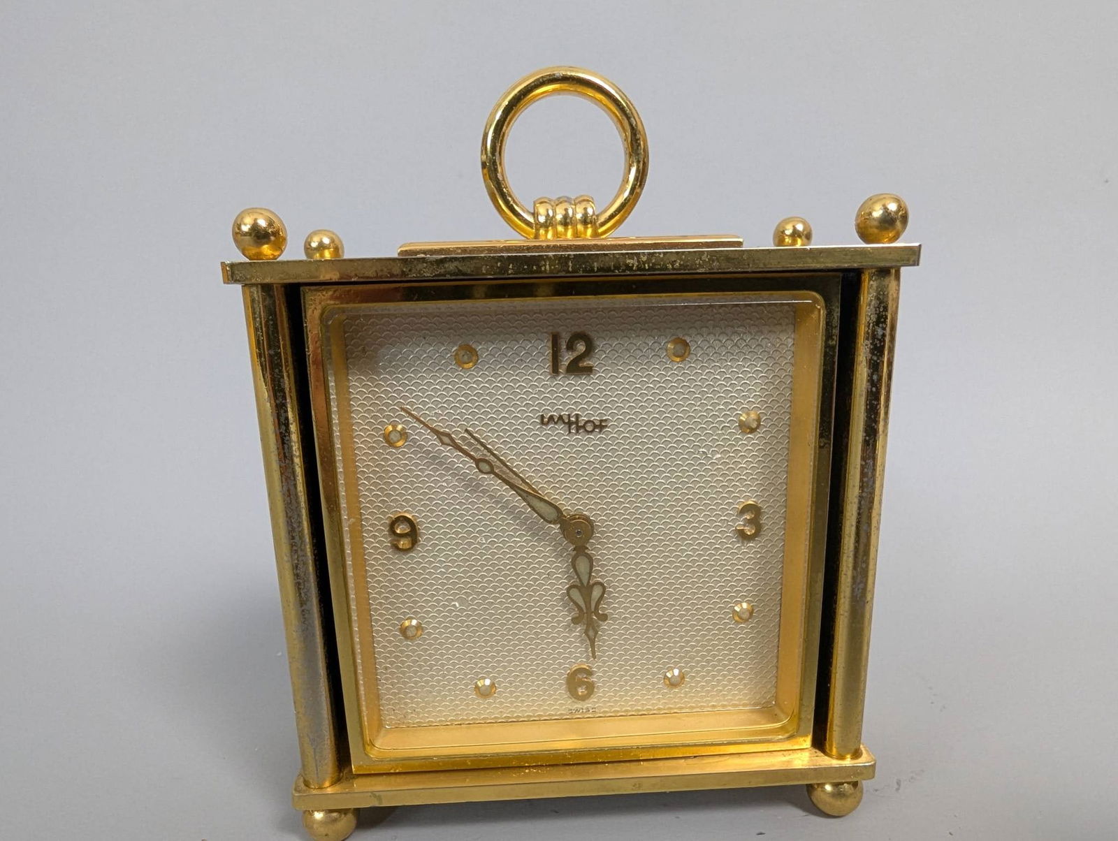 Imhof Swiss Gilt Brass 8-Day Desk Clock with Manual-Winding Movement (1 of 5)