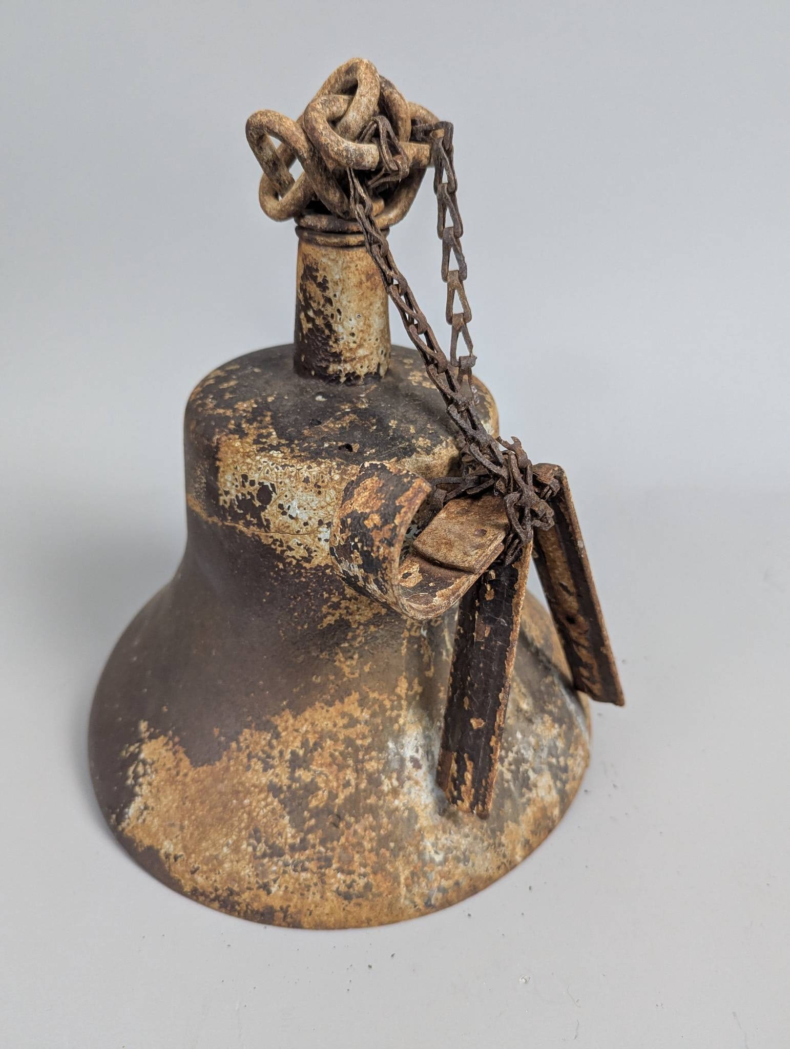 Antique Cast Iron Bell with Chain and Hook (1 of 5)