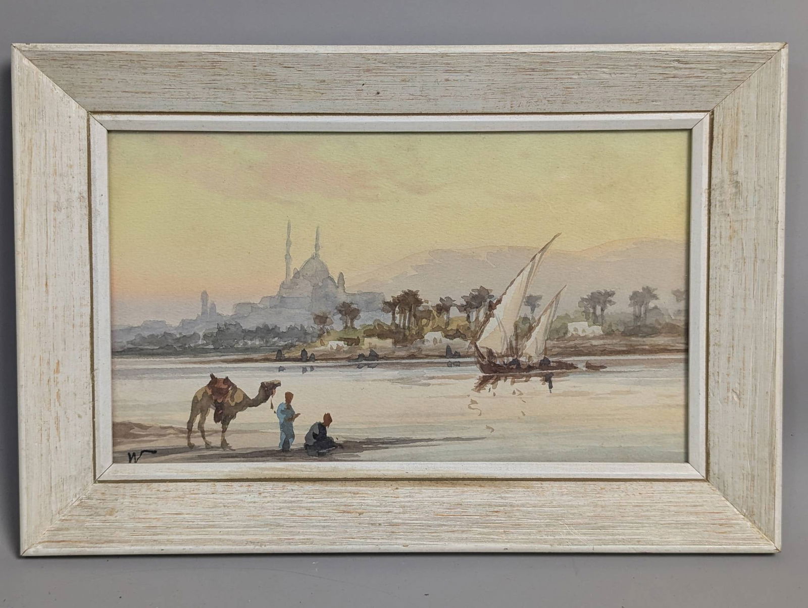 Egyptian Watercolor Scene by Edwin Lord Weeks in White Wood Frame (1 of 12)