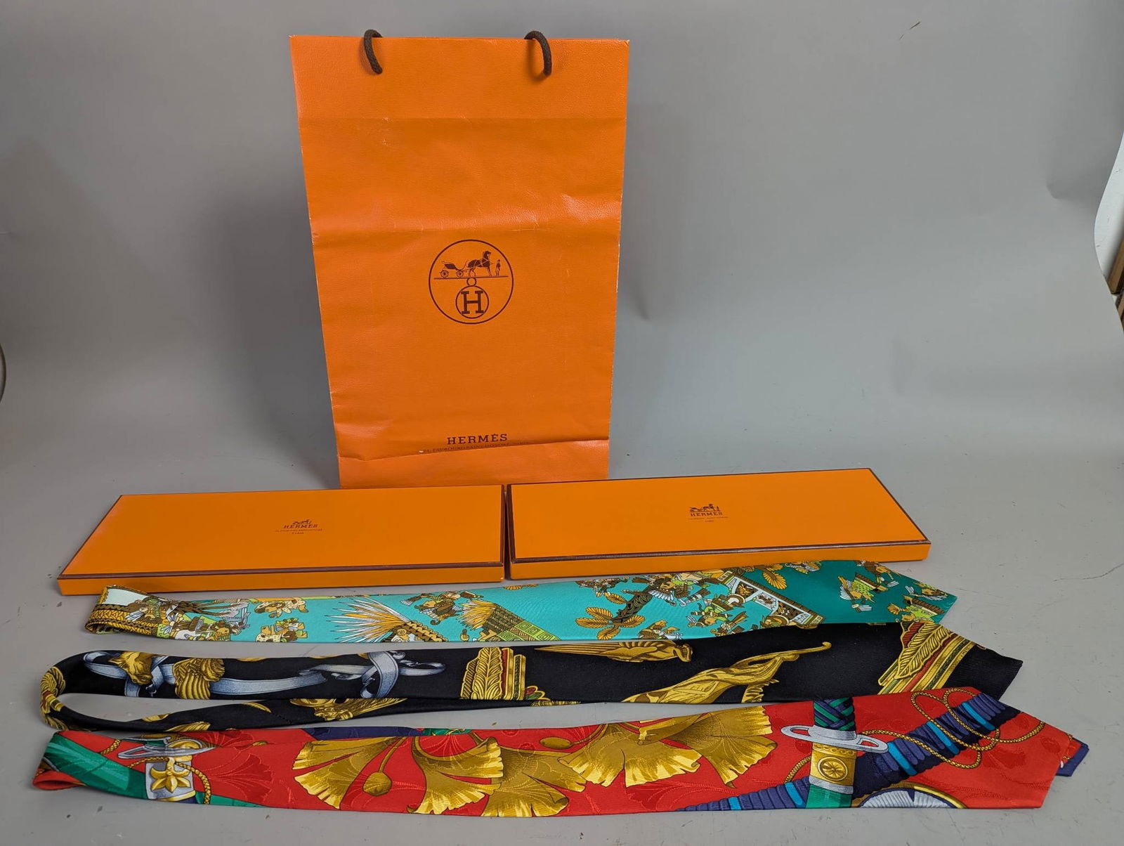 3 Hermes Scarf Ties with Iconic Designs w/ Boxes (1 of 8)