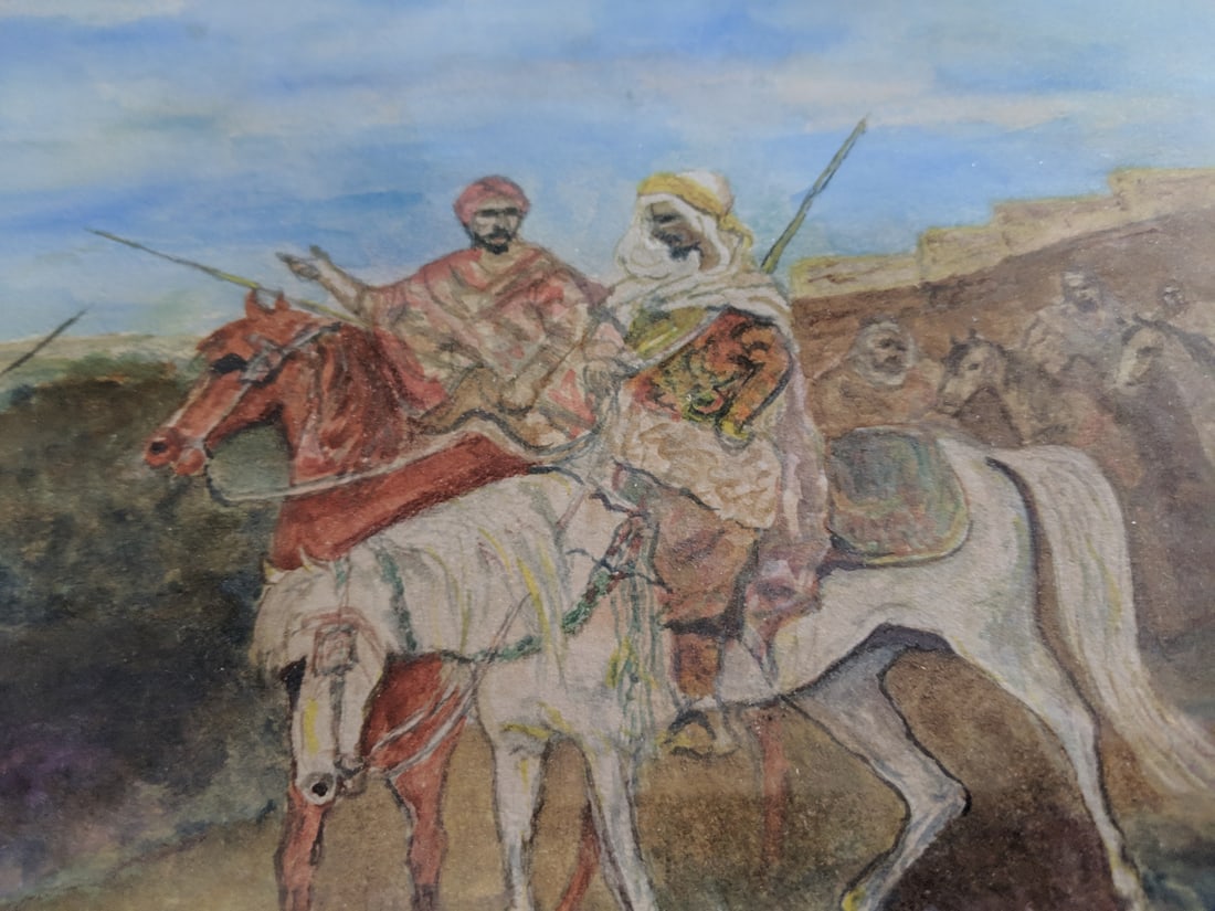 Antique Adolf Schreyer Watercolor Painting Arabian Warr - 6