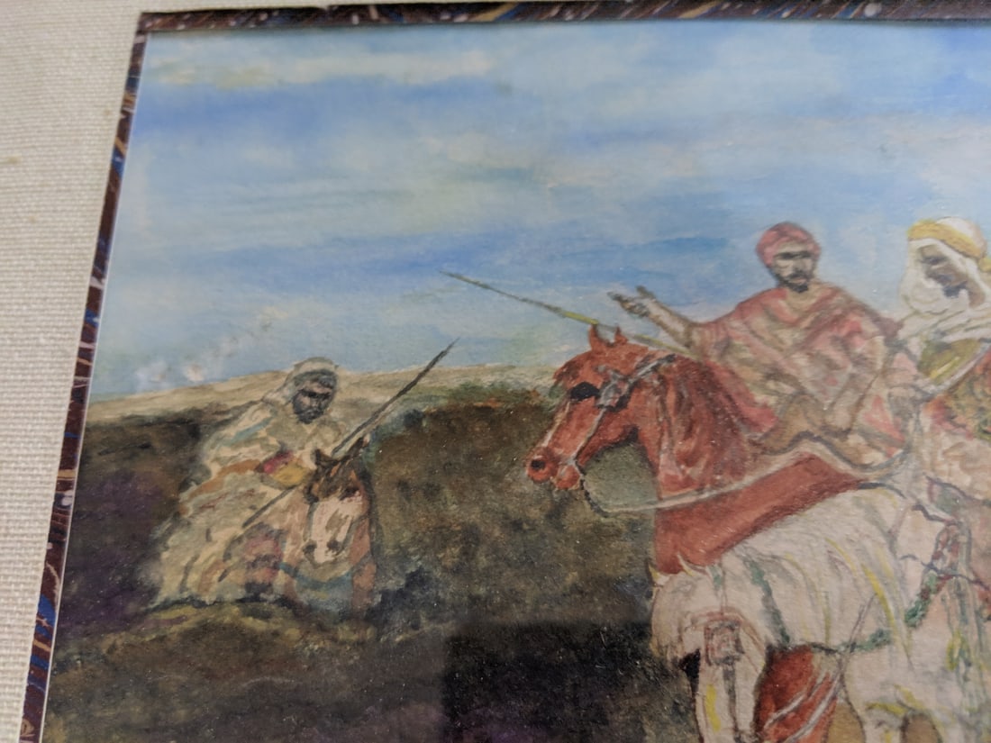 Antique Adolf Schreyer Watercolor Painting Arabian Warr - 7