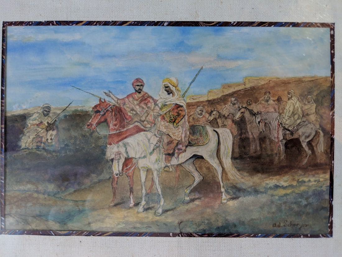 Antique Adolf Schreyer Watercolor Painting Arabian Warr - 8