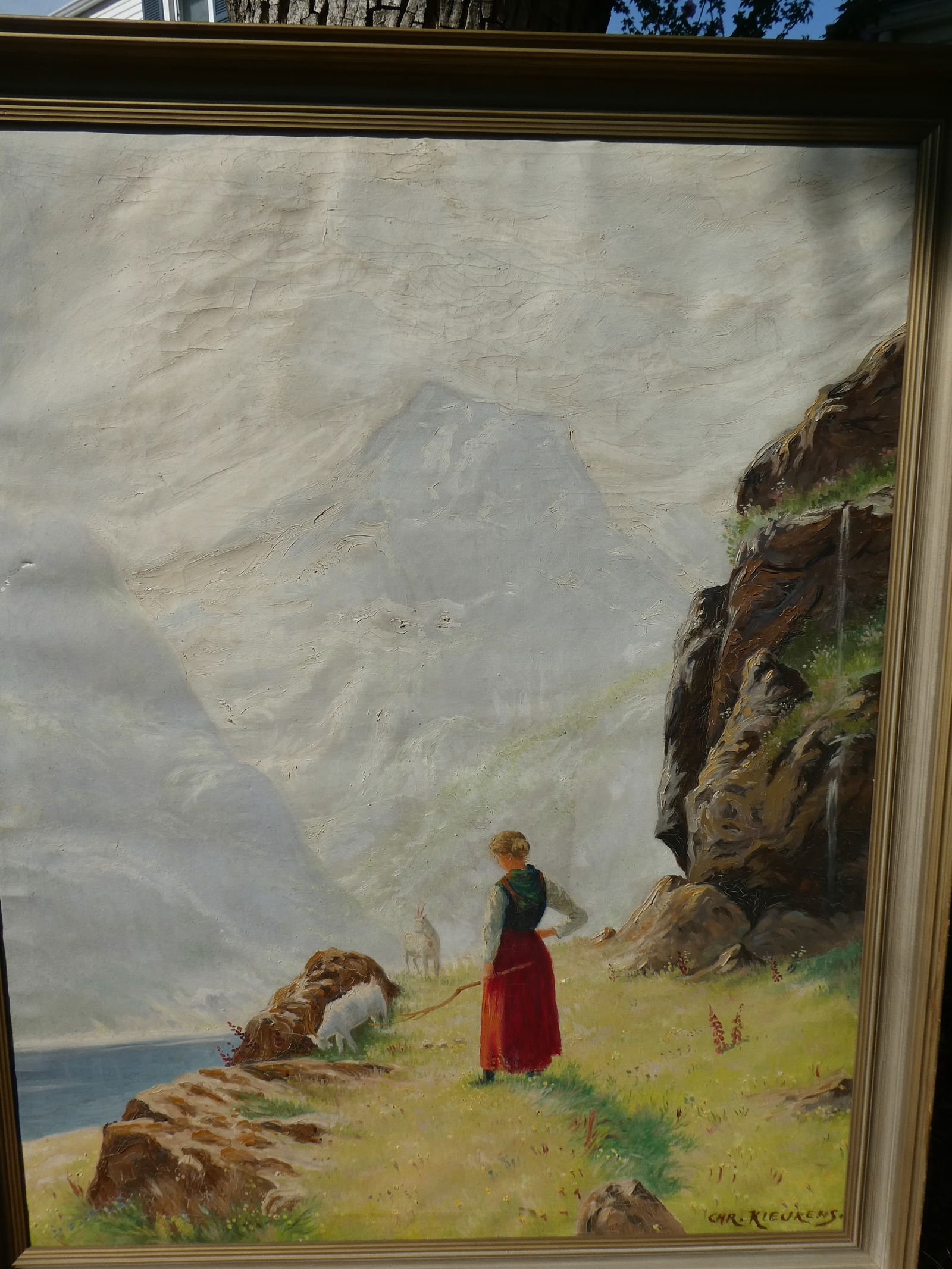 Charles Kleukens Woman Herding Goats Oil Painting - 2