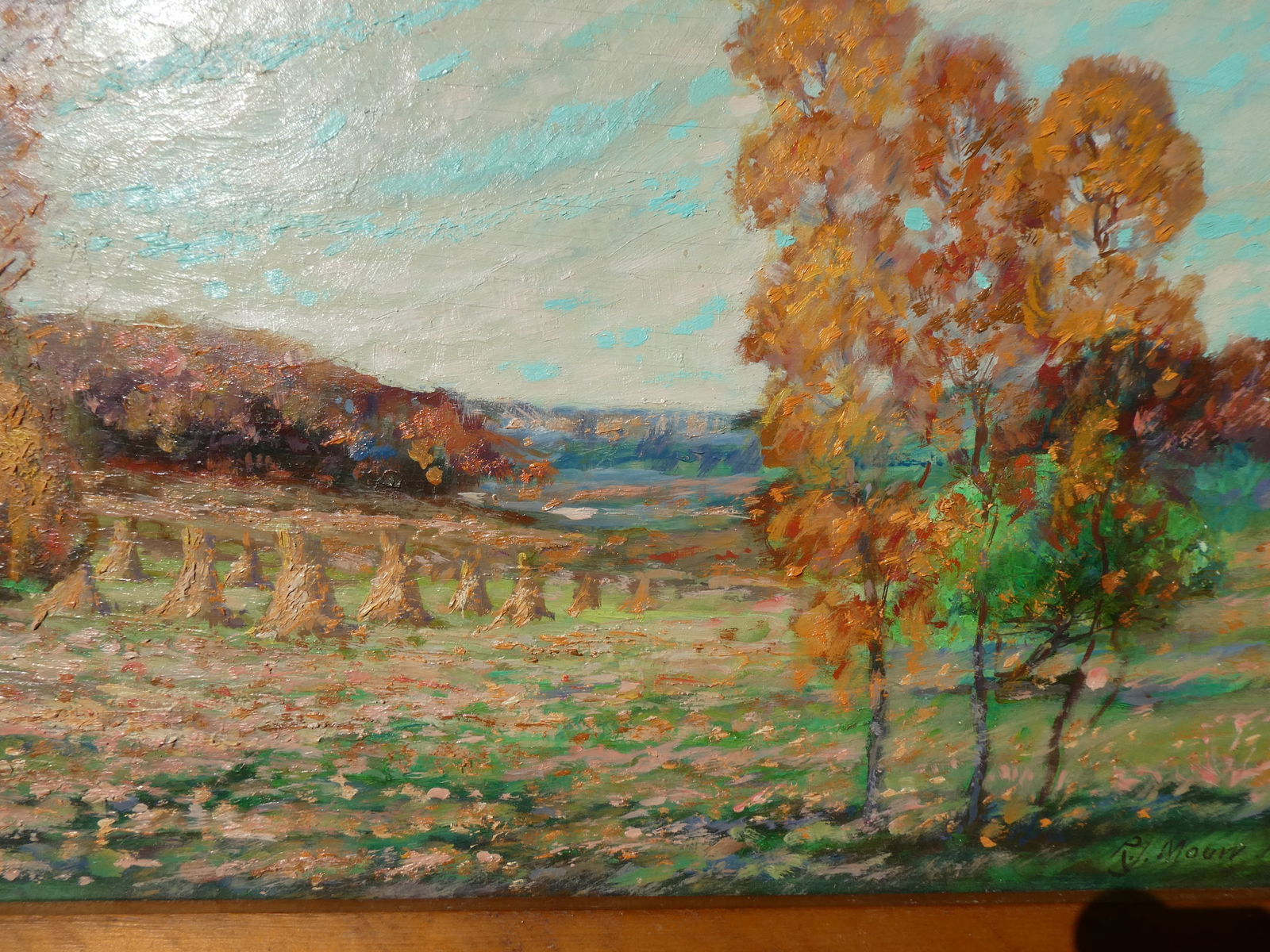 1949 Signed RJ Mouw Fall Landscape Oil Painting - 10