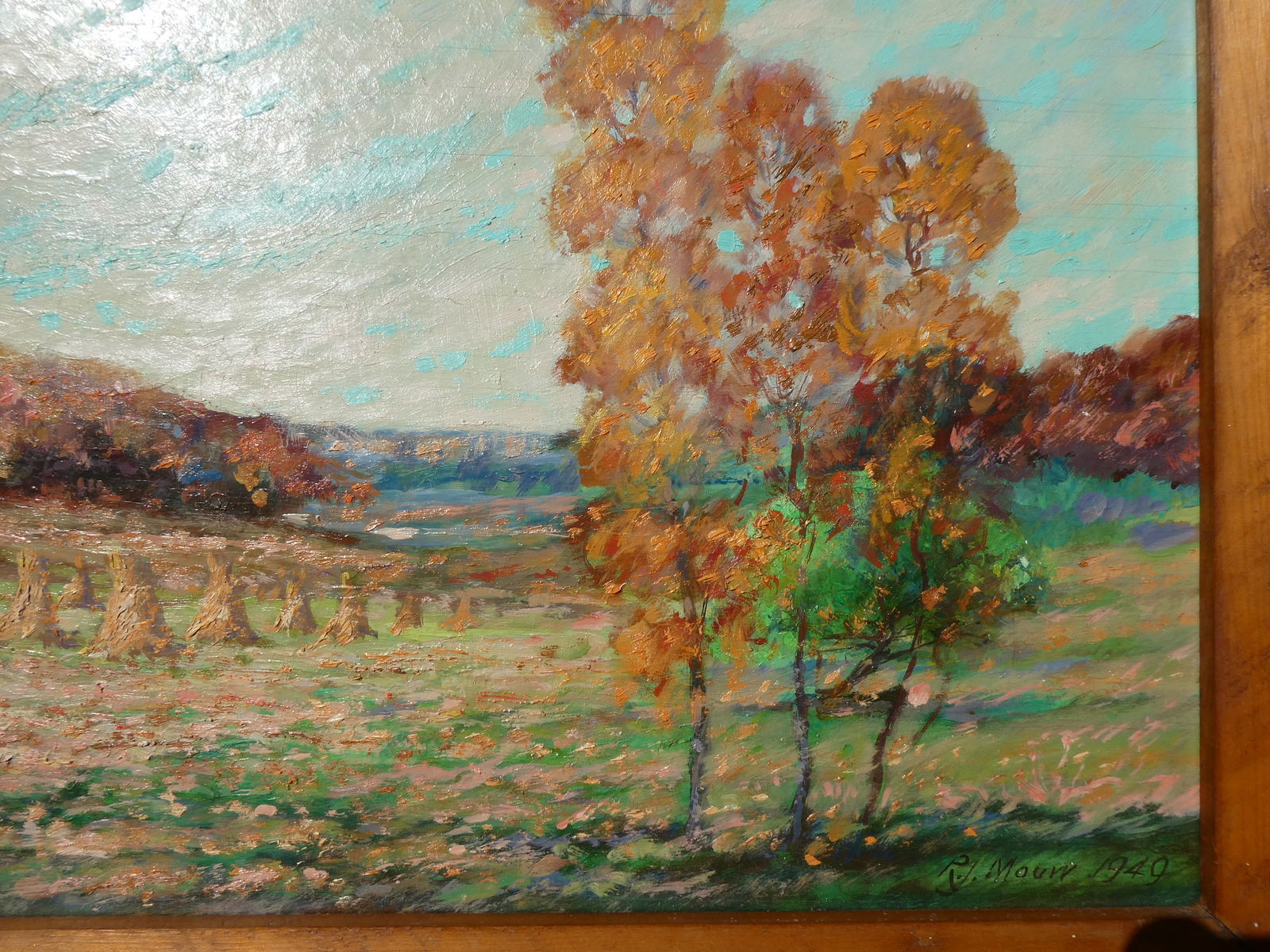1949 Signed RJ Mouw Fall Landscape Oil Painting - 11
