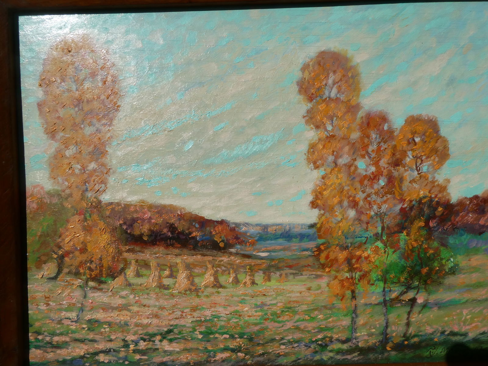 1949 Signed RJ Mouw Fall Landscape Oil Painting - 2