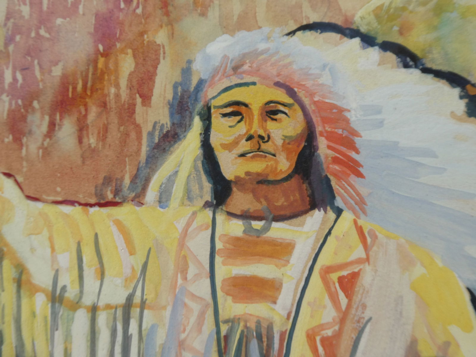 1939 Signed Jim Mixed Media American Indian Chief on Horse - 10