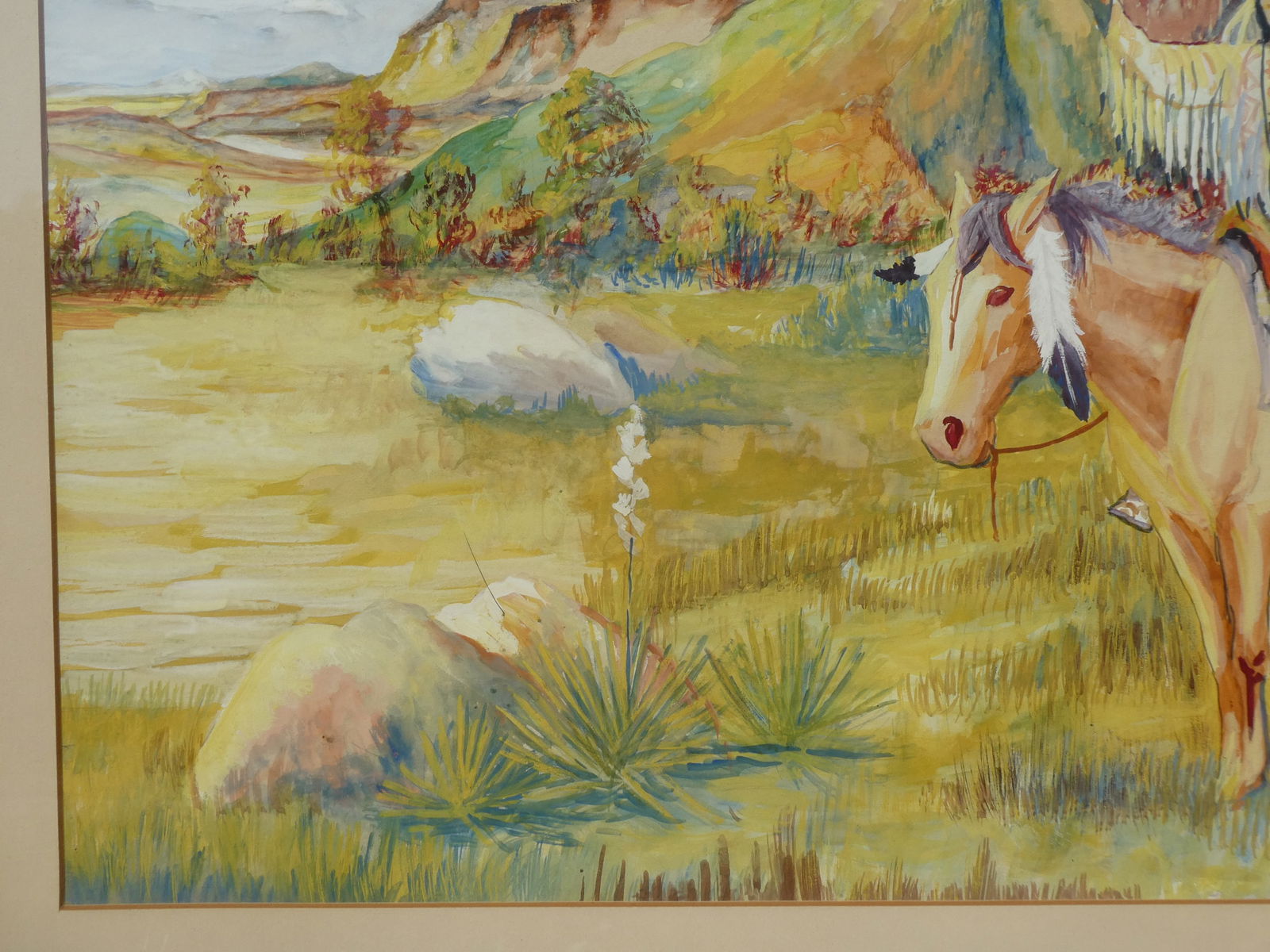 1939 Signed Jim Mixed Media American Indian Chief on Horse - 6