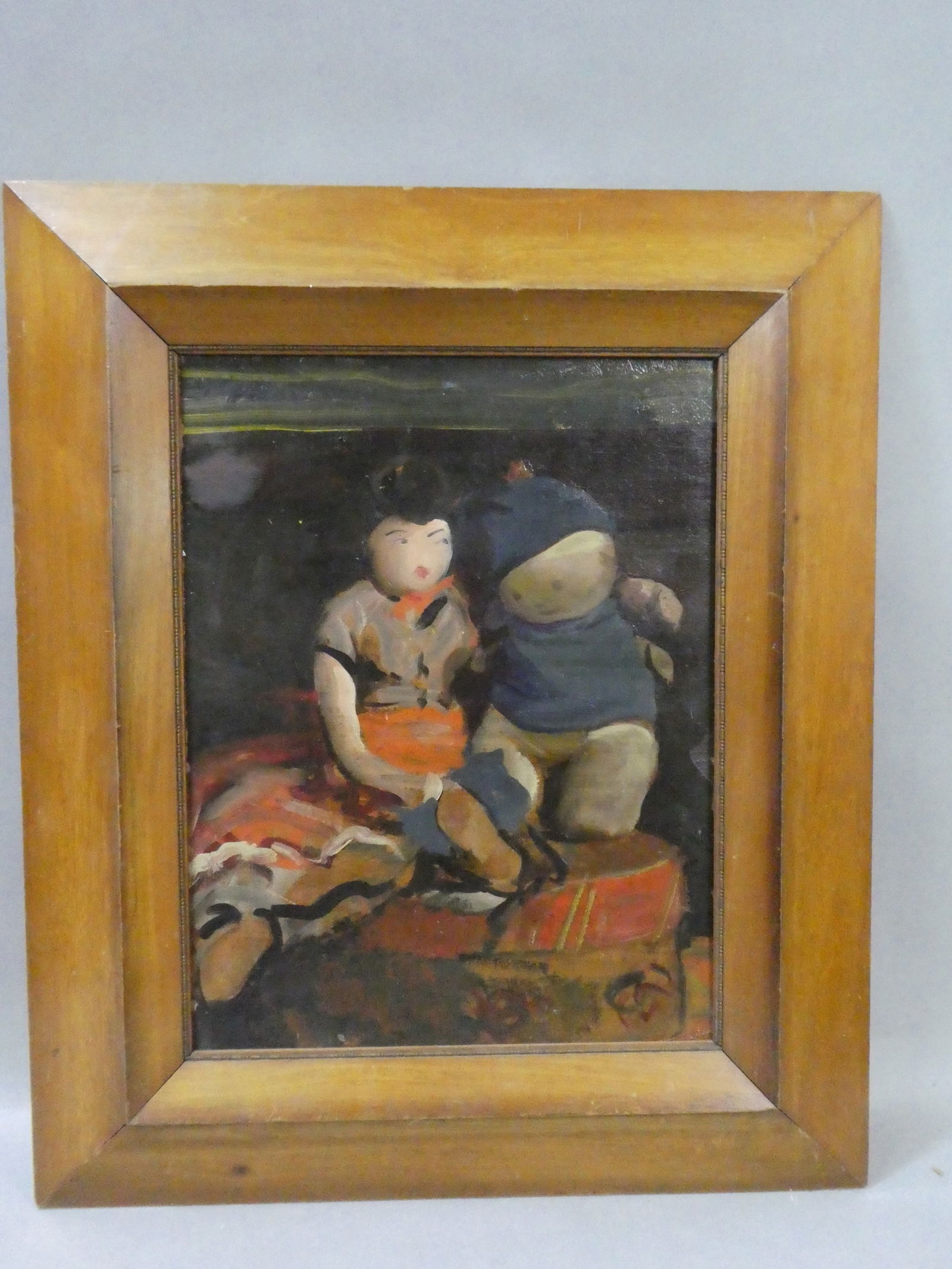 Vintage Unsigned Oil Painting Still-Life of Two Dolls (1 of 1)