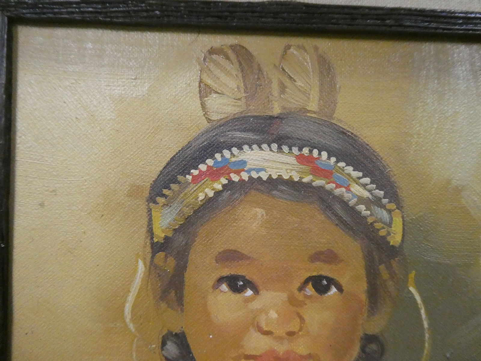 Pair Vintage Signed Portrait of American Indian Children - 10