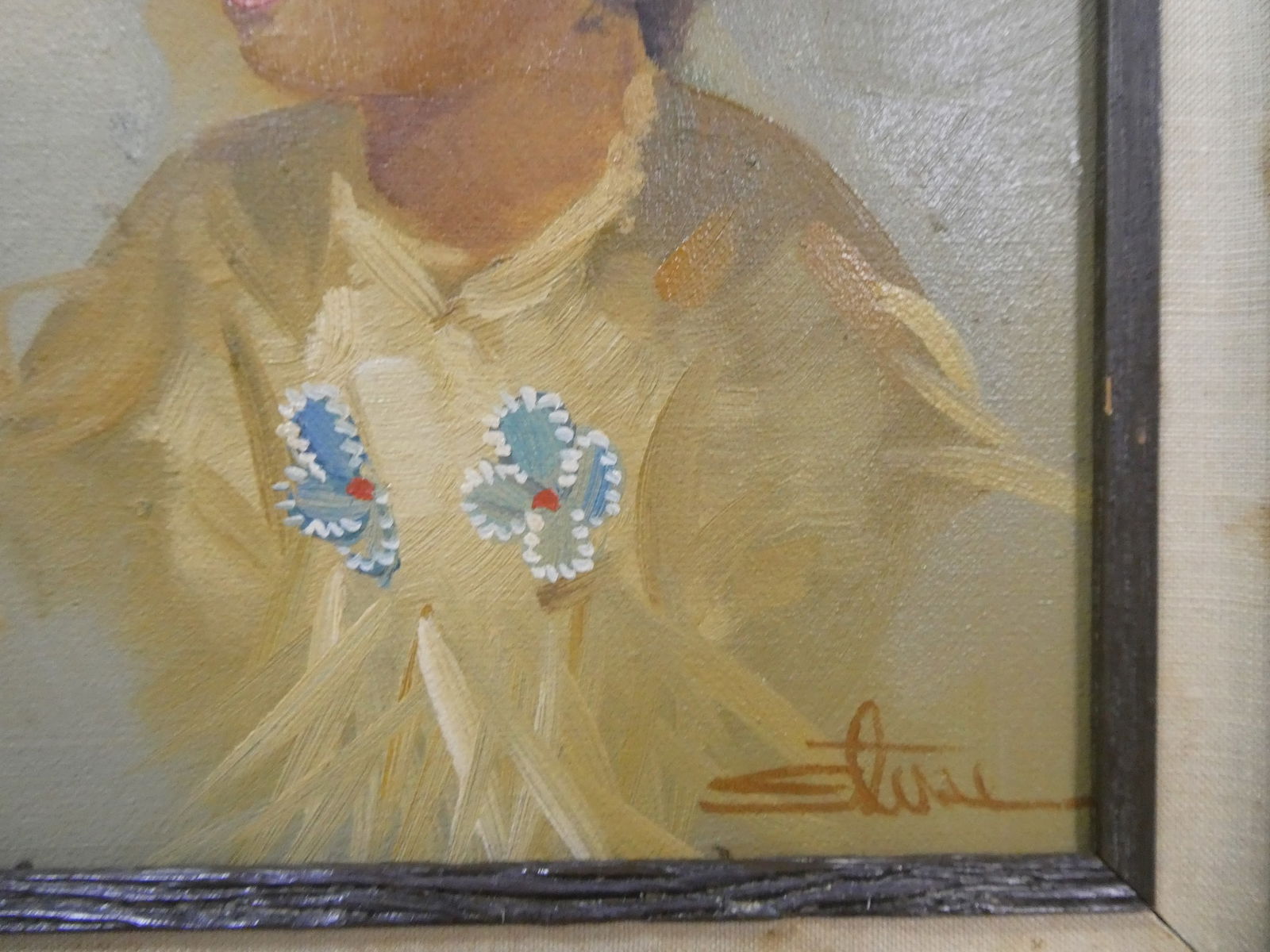 Pair Vintage Signed Portrait of American Indian Children - 12