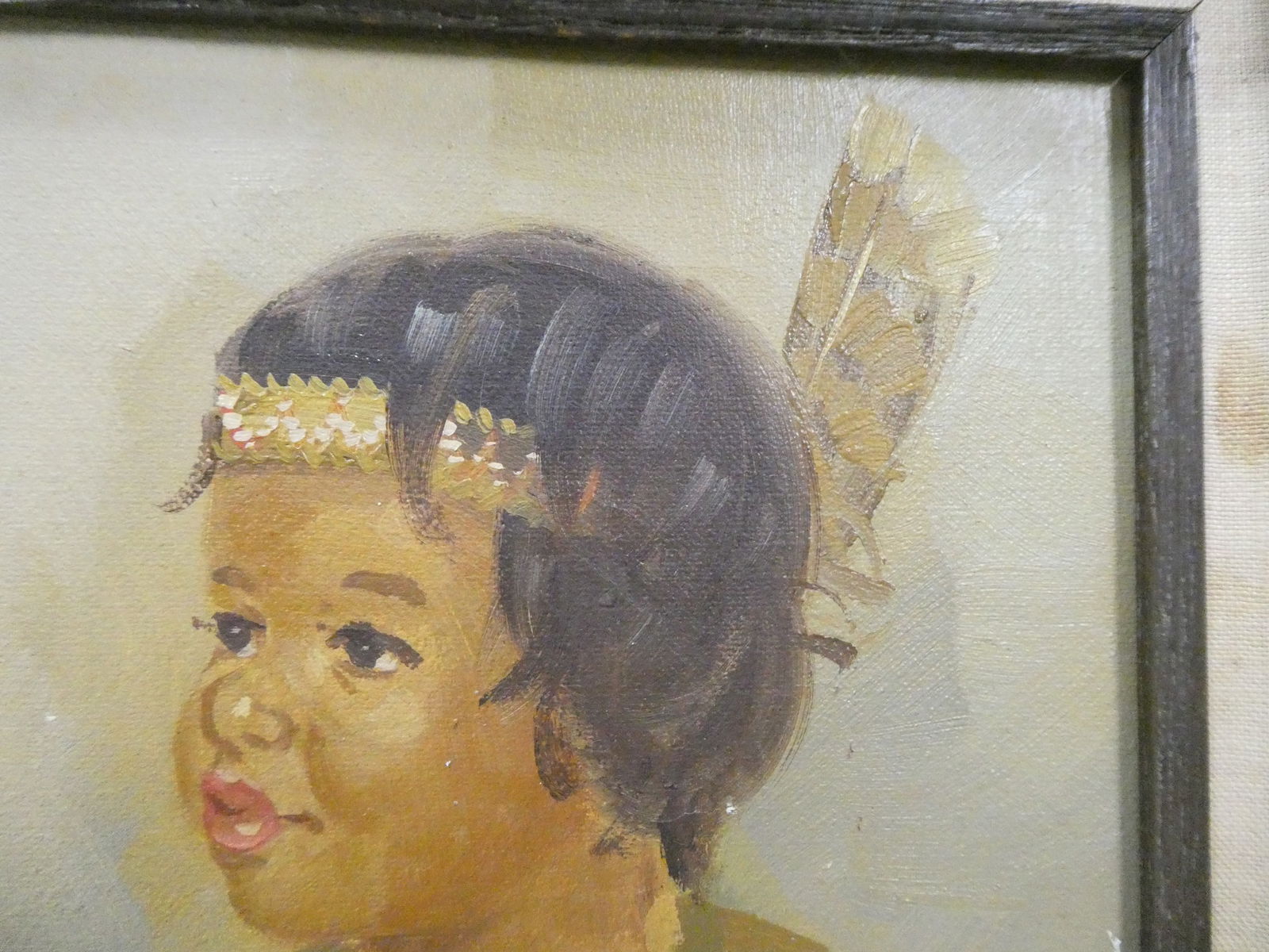 Pair Vintage Signed Portrait of American Indian Children - 15