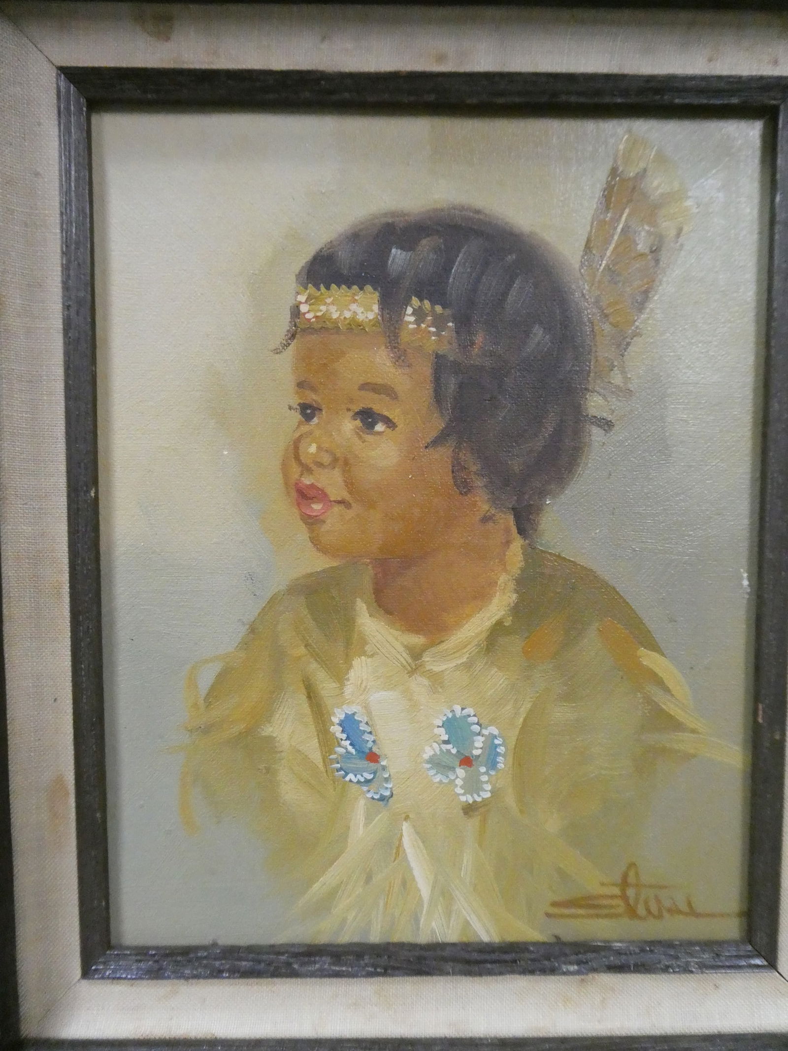 Pair Vintage Signed Portrait of American Indian Children - 18