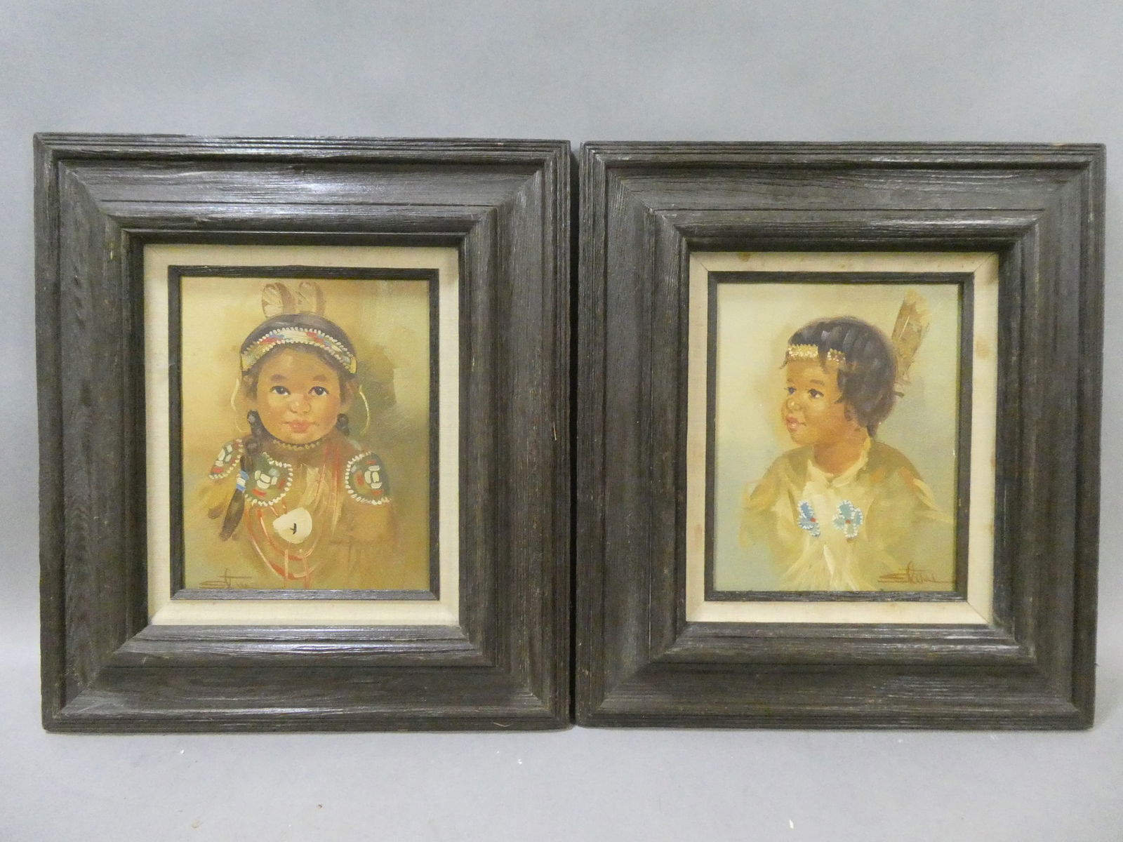 Pair Vintage Signed Portrait of American Indian Children (1 of 18)