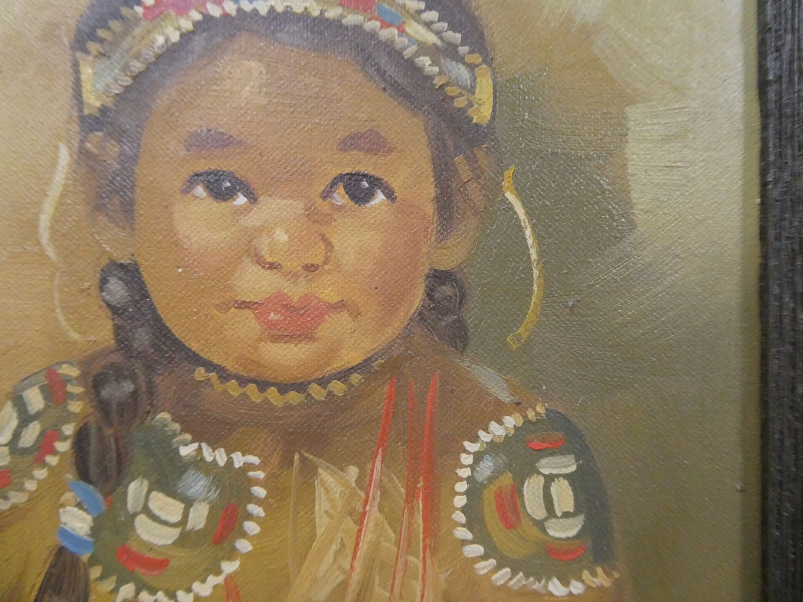 Pair Vintage Signed Portrait of American Indian Children - 7