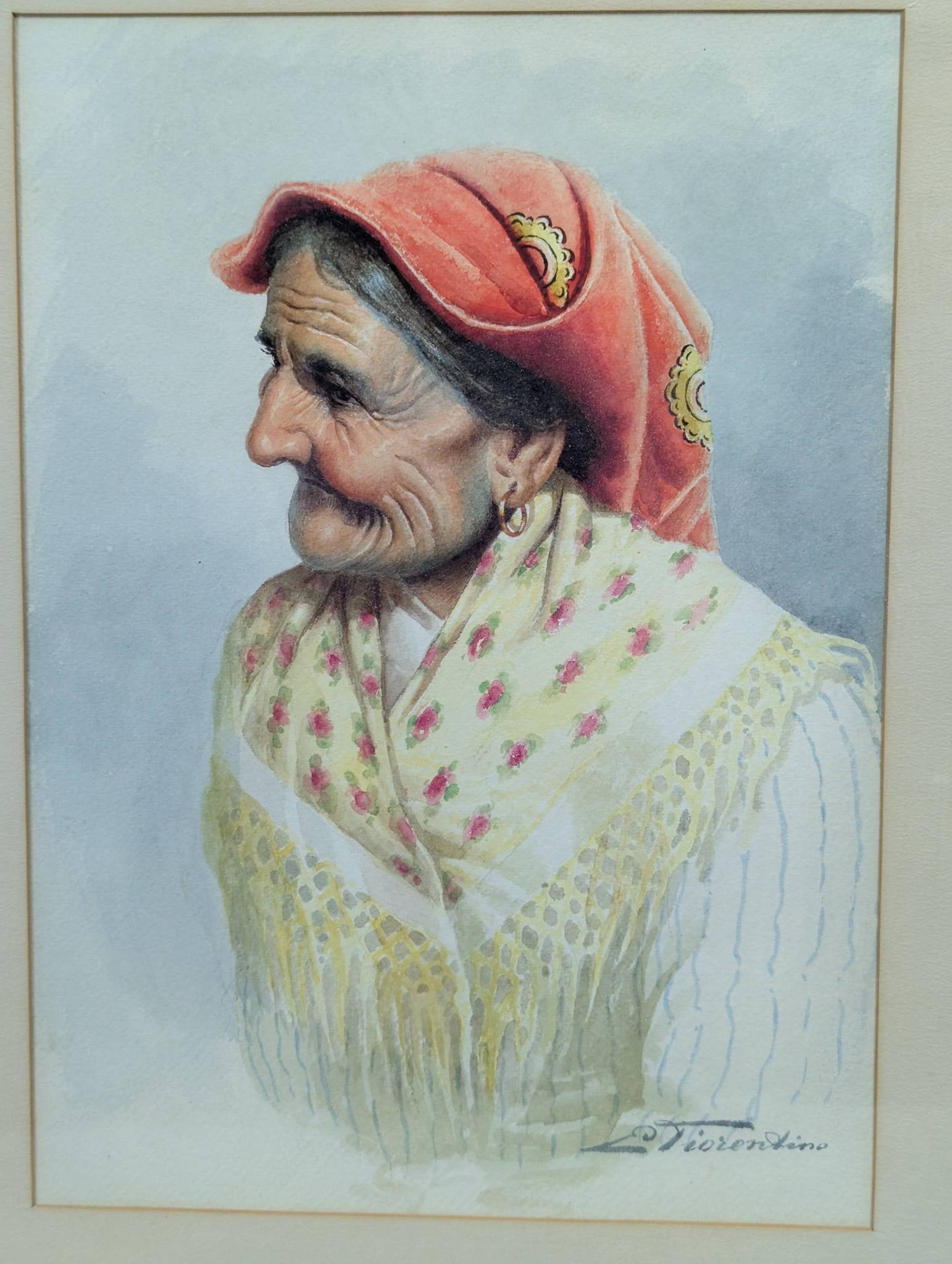 Watercolor Portrait of Neapolitan Italian Grandma by E Fiorentino - 2